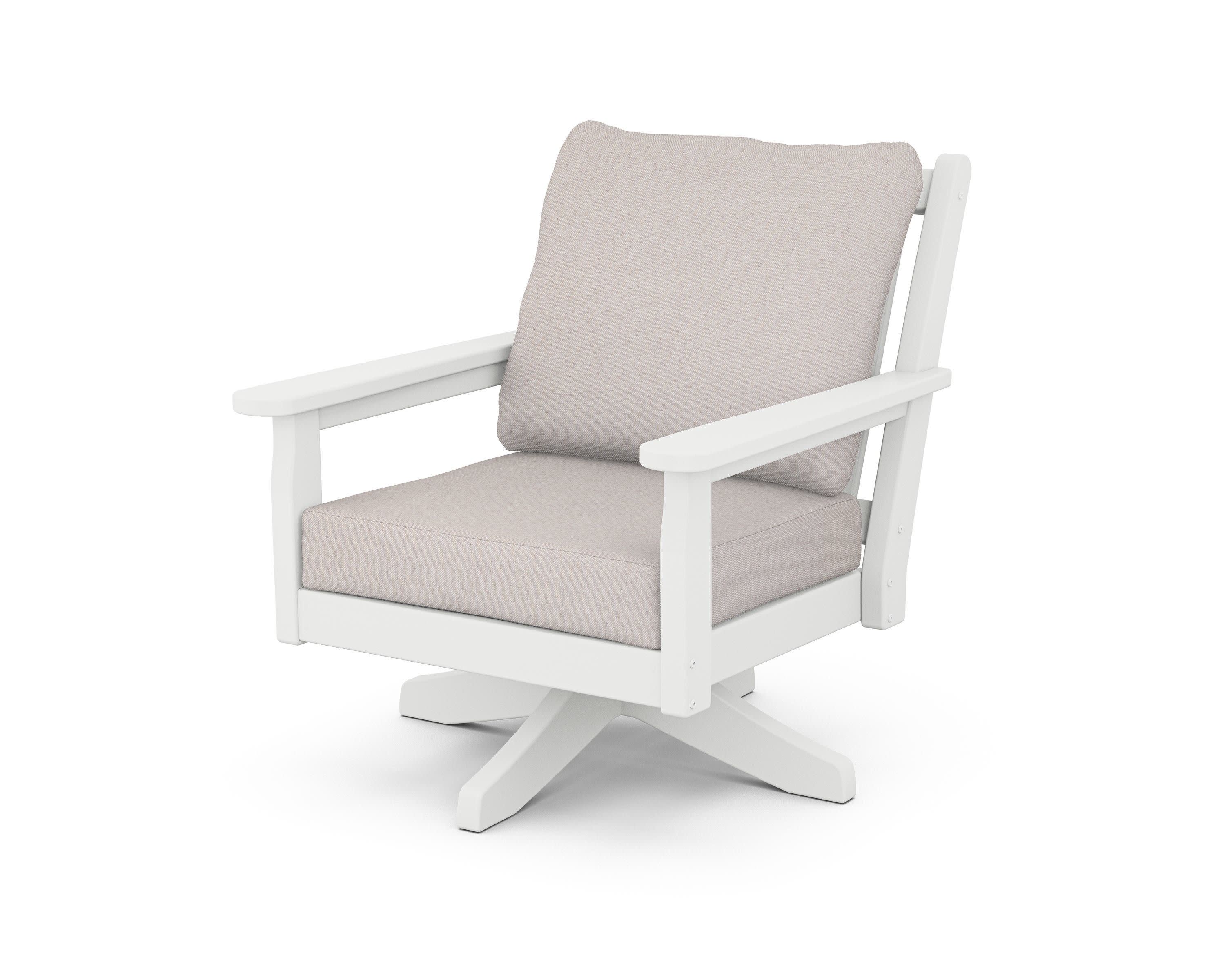 Chippendale Deep Seating Swivel Chair in White / Dune Burlap