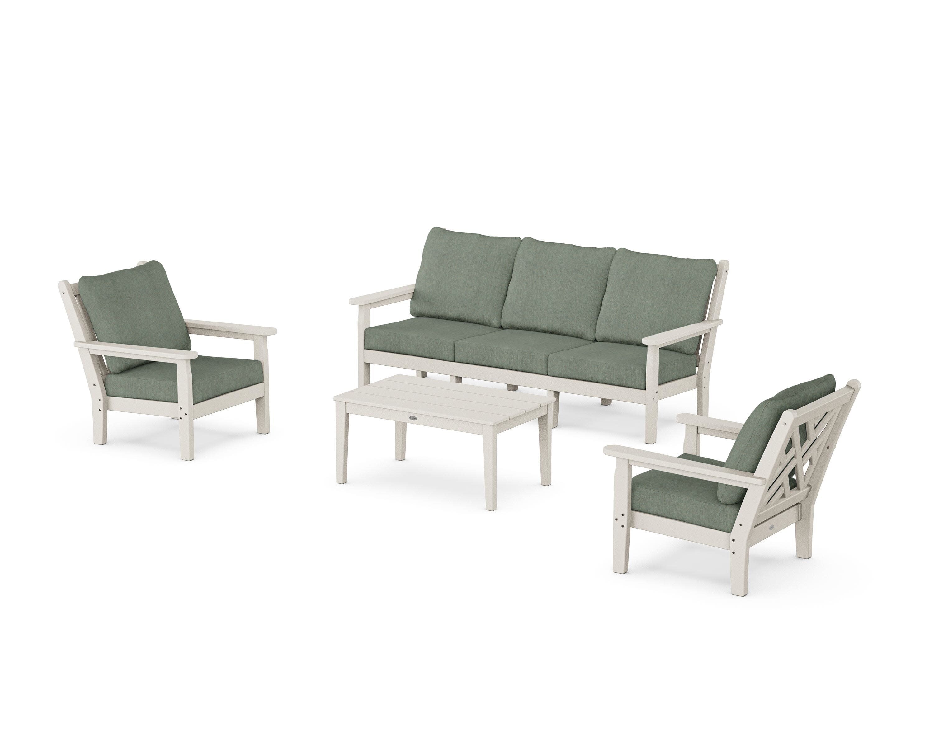 Chippendale 4-Piece Deep Seating Set with Sofa in Sand / Cast Sage