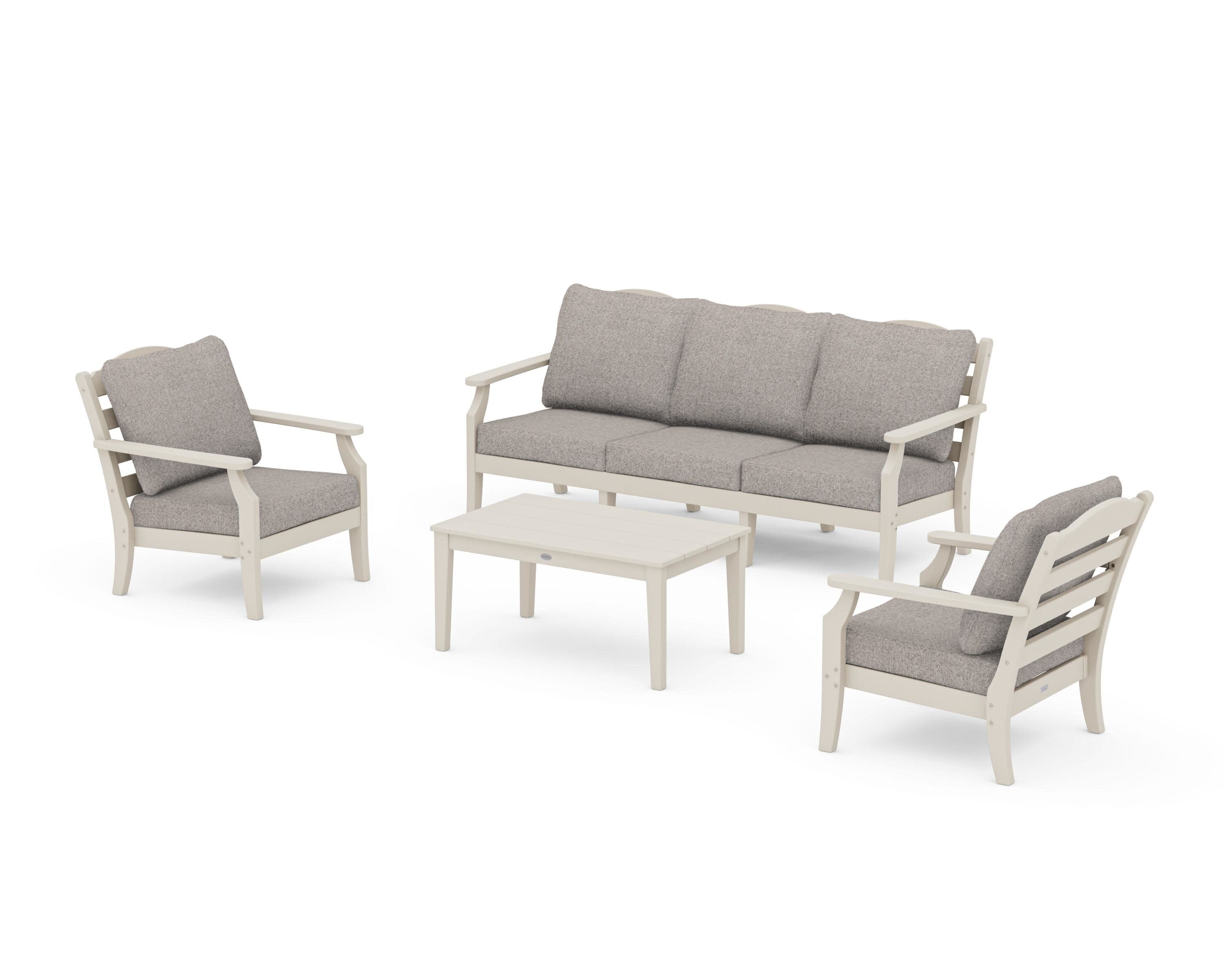 Savannah 4-Piece Deep Seating Set with Sofa in Sand / Weathered Tweed