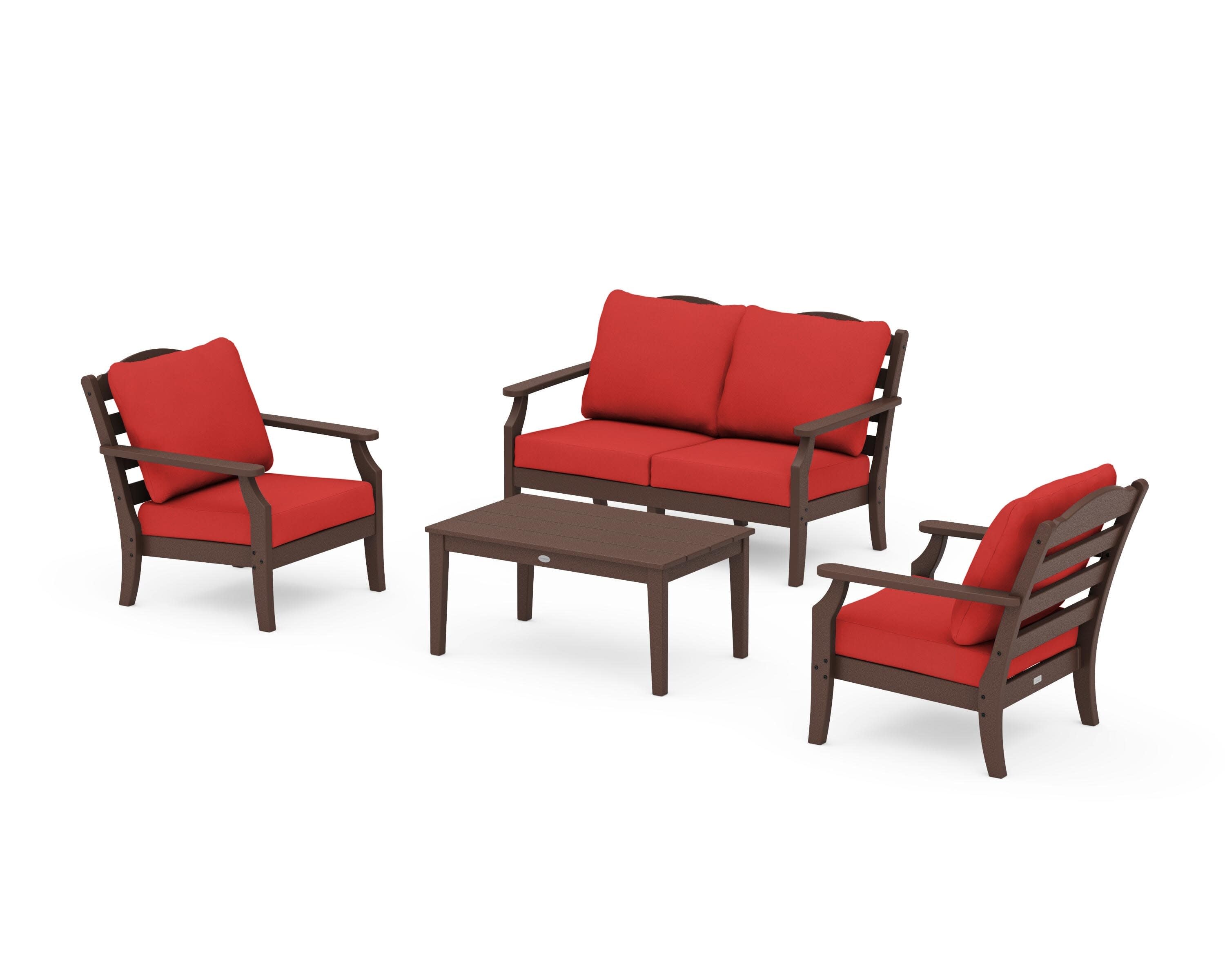 Savannah 4-Piece Deep Seating Set with Loveseat in Mahogany / Crimson Linen