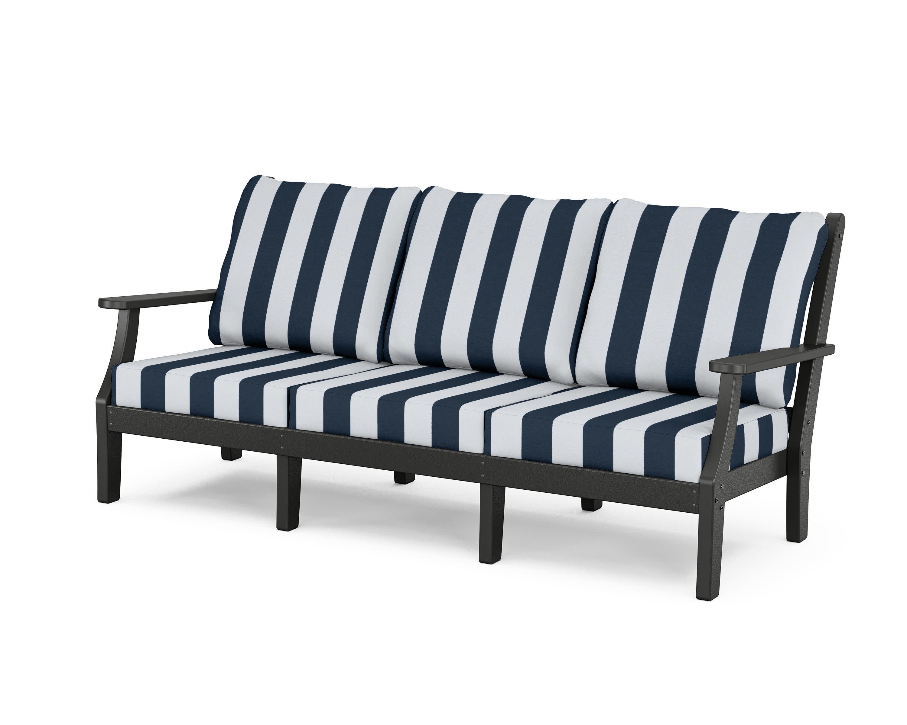 Wovendale Deep Seating Sofa in Black / Cabana Stripe Marine Indigo