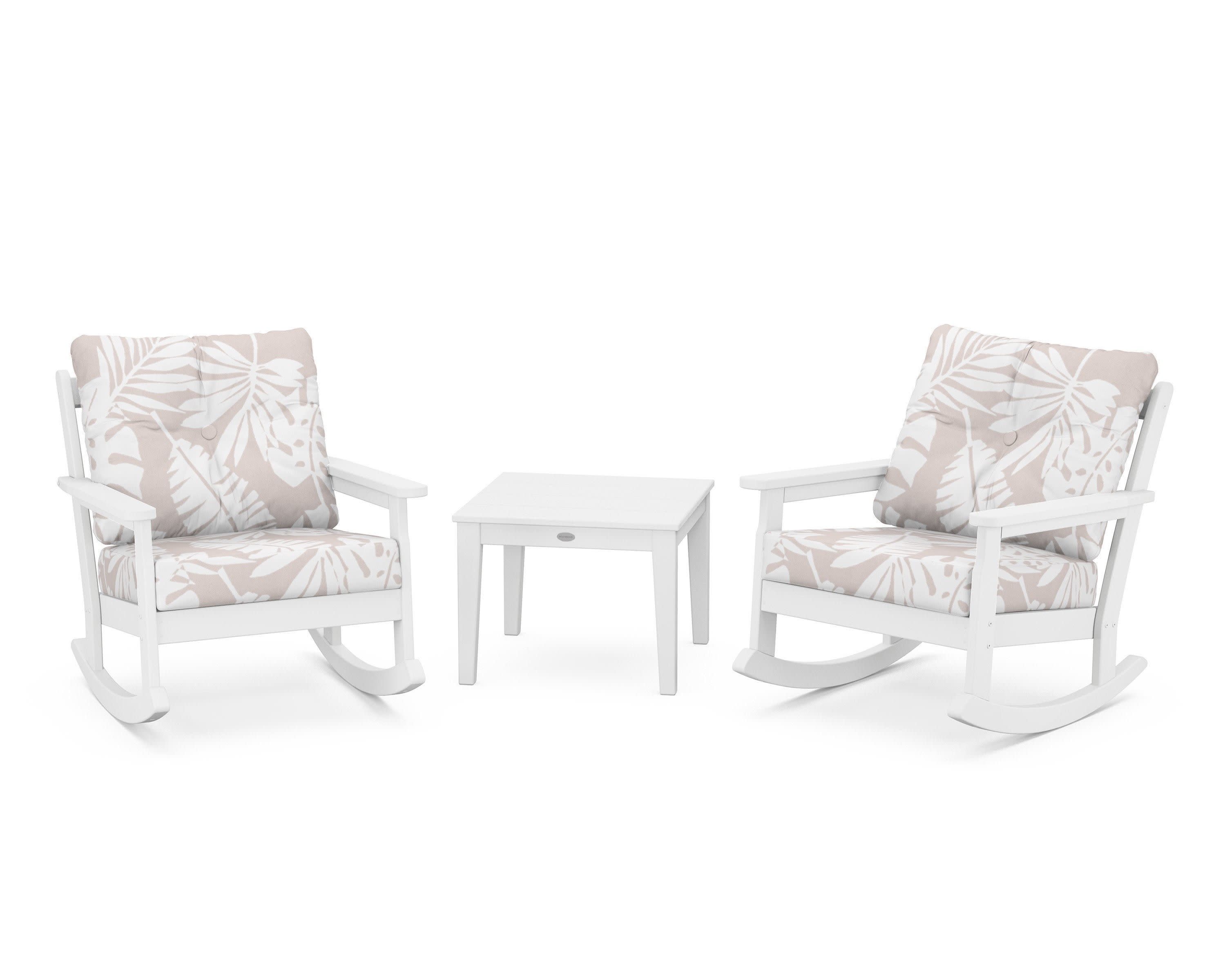 Vineyard 3-Piece Deep Seating Rocker Set in White / Leaf Dune Burlap