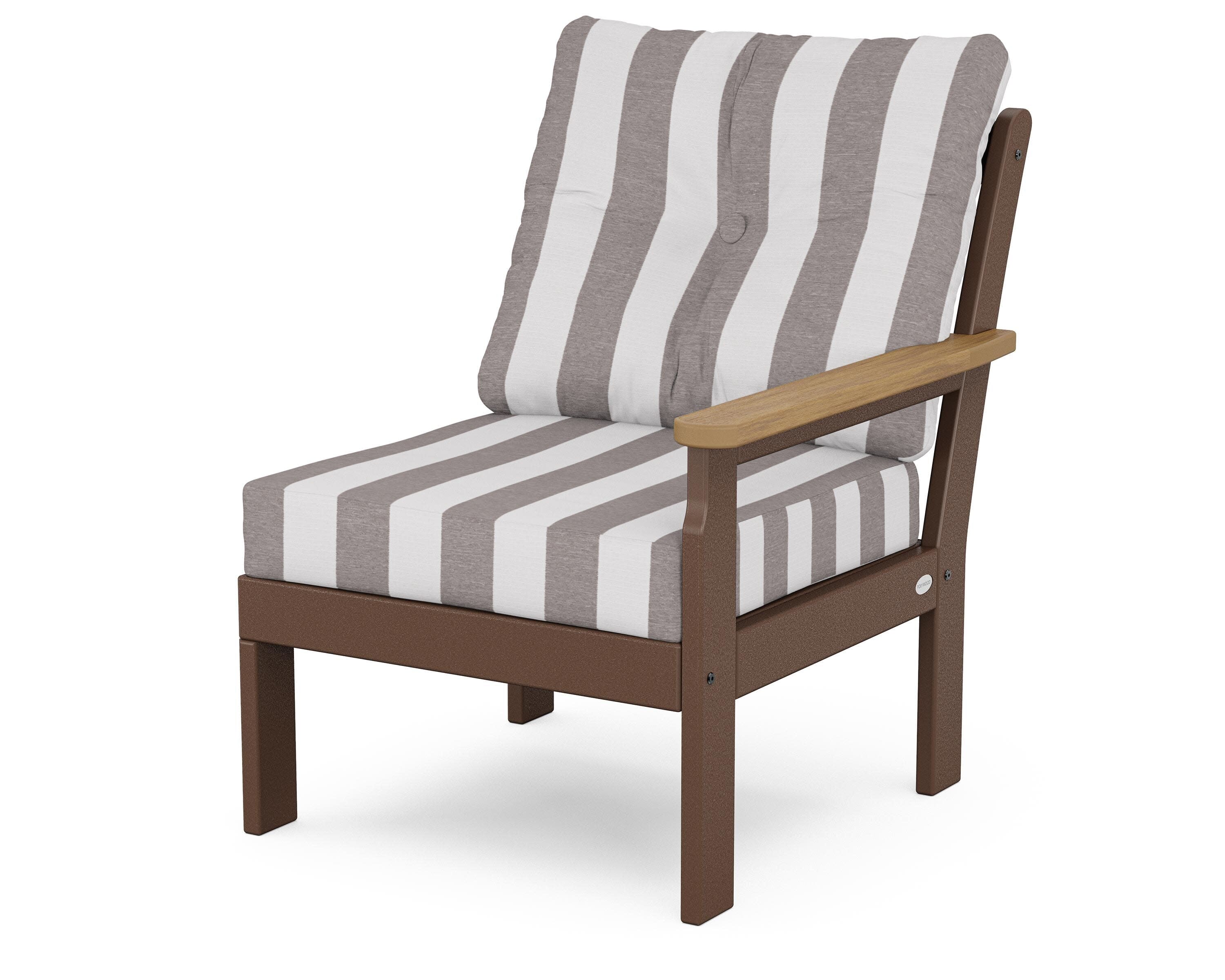 Vineyard Modular Right Arm Chair in Mahogany / Natural / Cabana Stripe Grey Mist