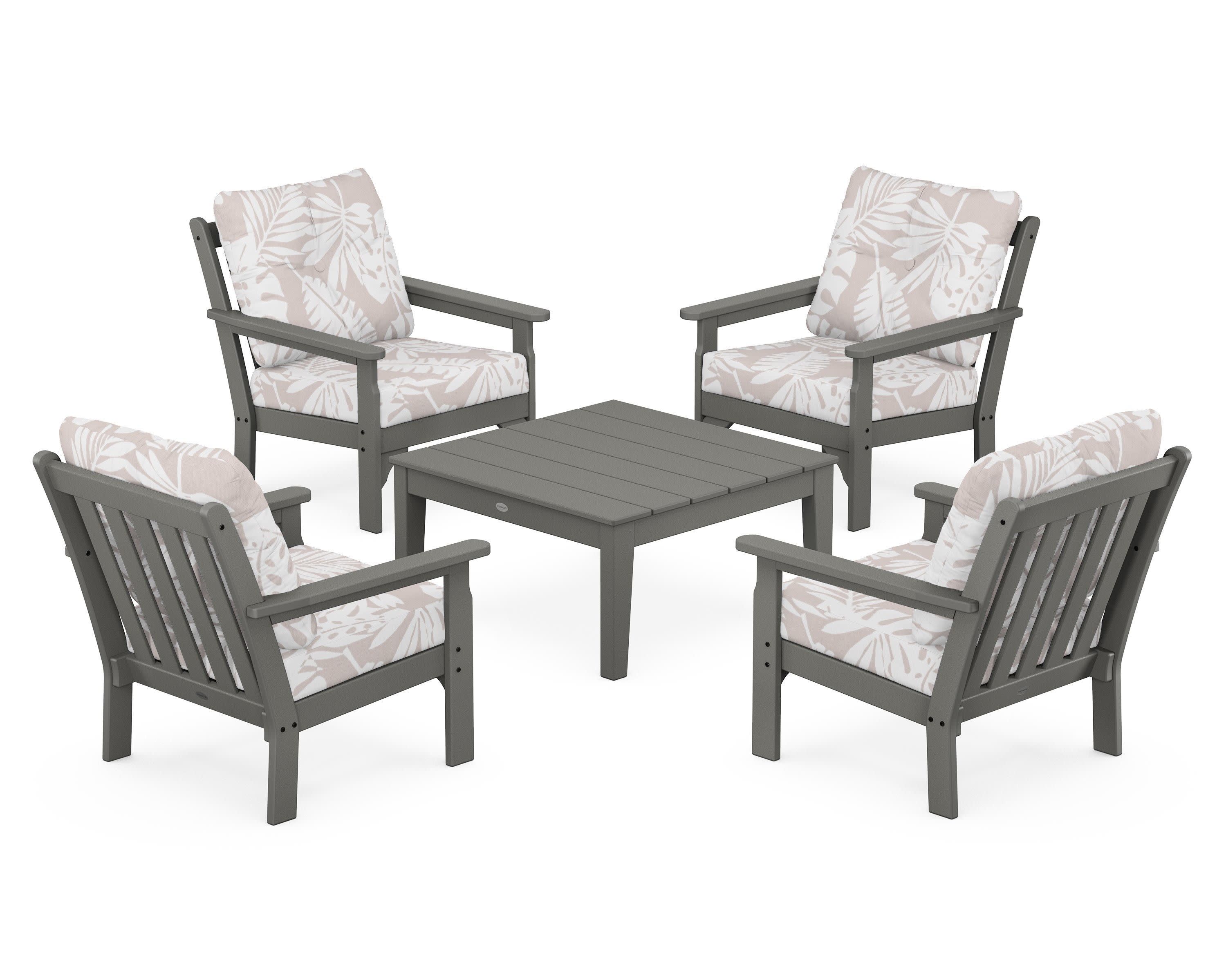 Vineyard 5-Piece Deep Seating Conversation Set in Slate Grey / Leaf Dune Burlap