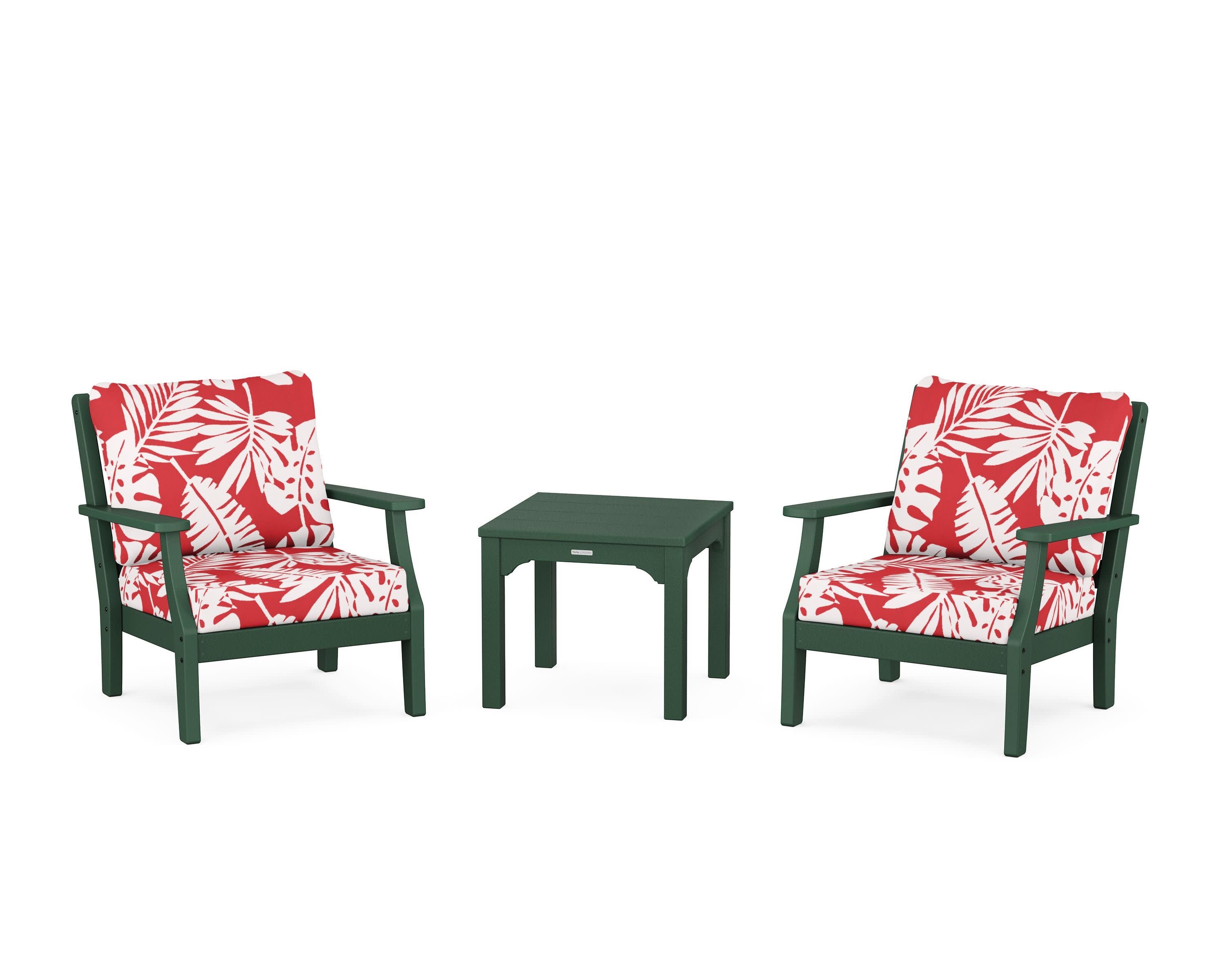 Chinoiserie 3-Piece Deep Seating Set in Green / Leaf Crimson