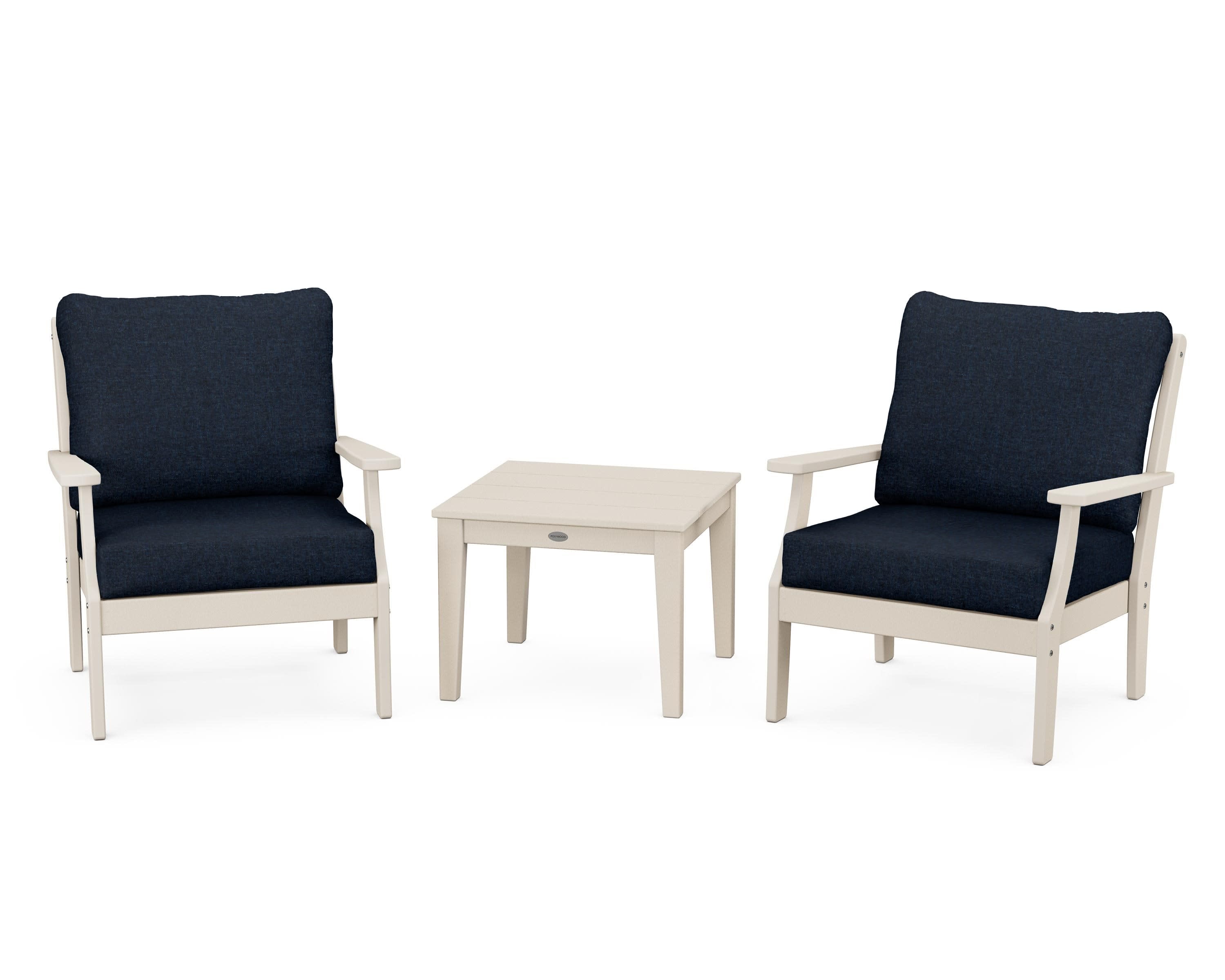 Braxton 3-Piece Deep Seating Set in Sand / Marine Indigo