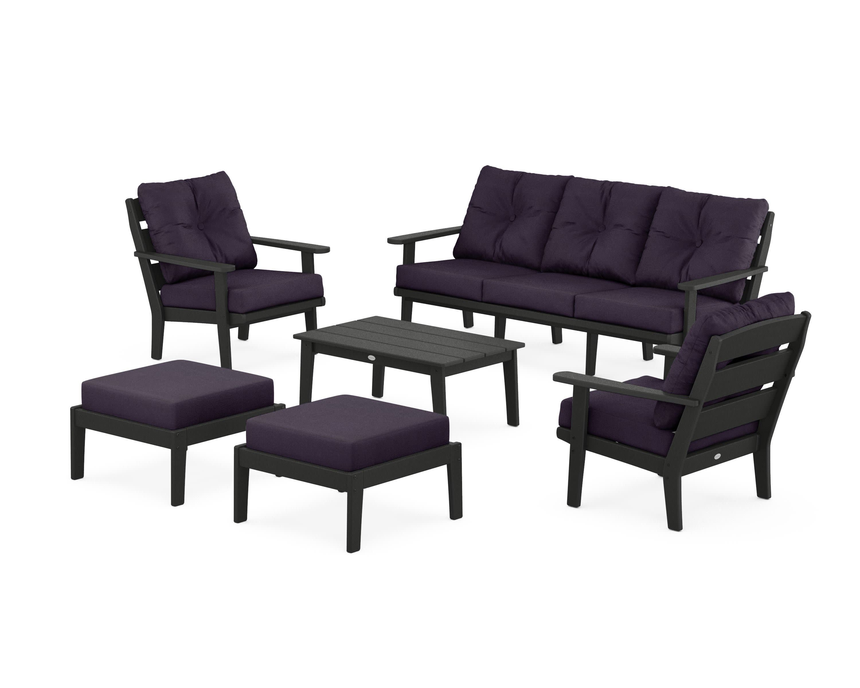 Lakeside 6-Piece Lounge Sofa Set in Black / Navy Linen