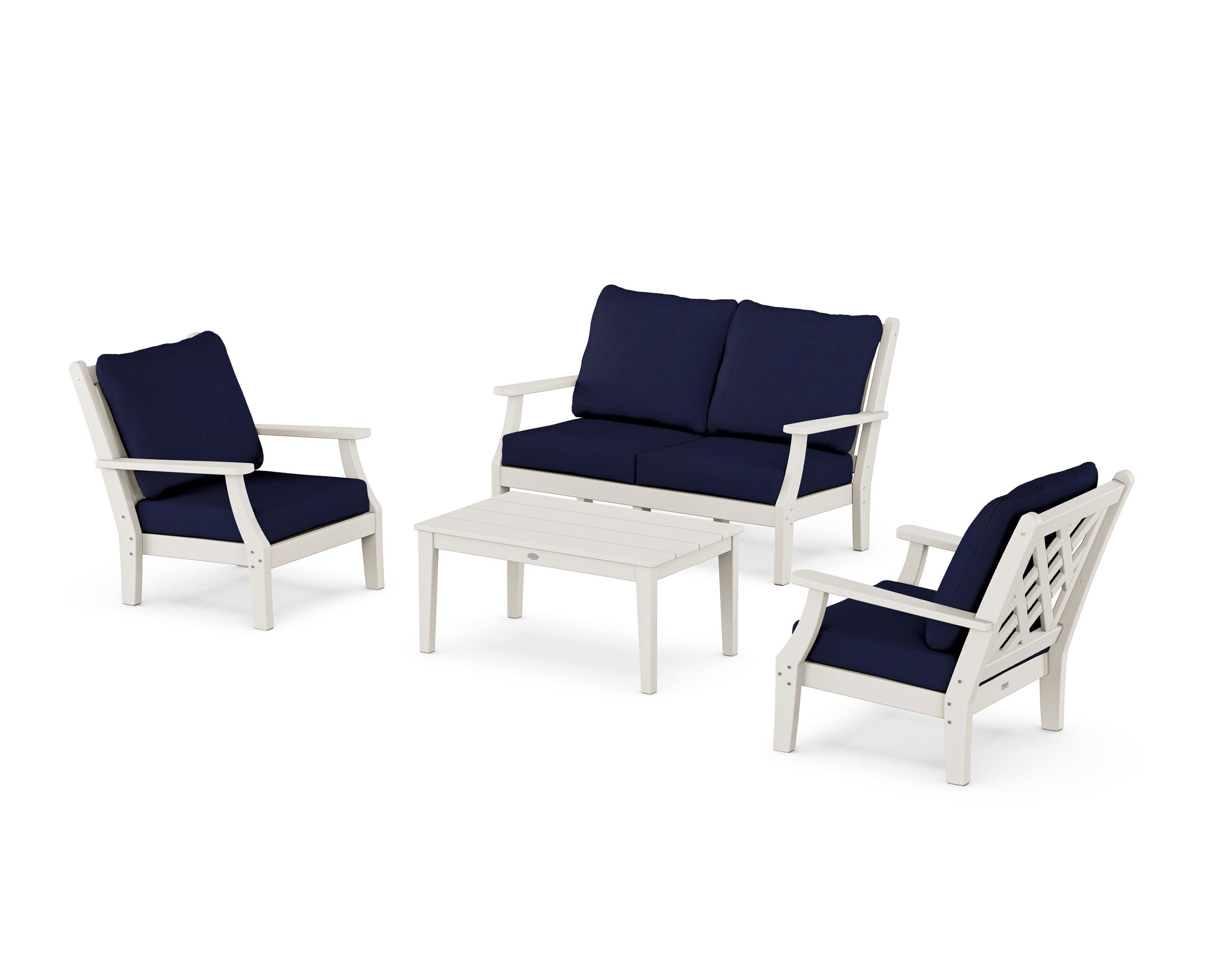 Wovendale 4-Piece Deep Seating Set with Loveseat in Sand / Navy