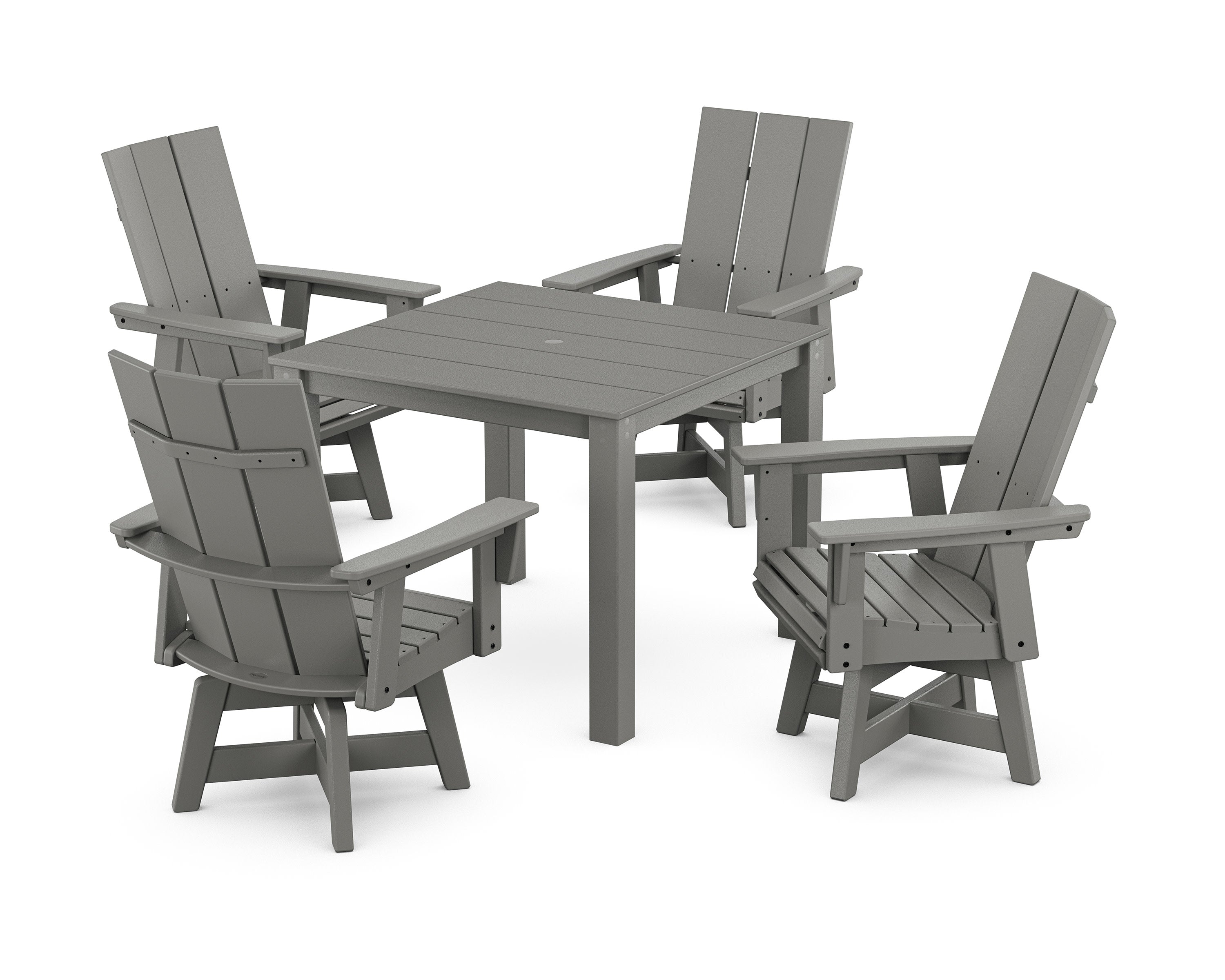 Modern Curveback Adirondack 5-Piece Parsons Swivel Dining Set in Slate Grey
