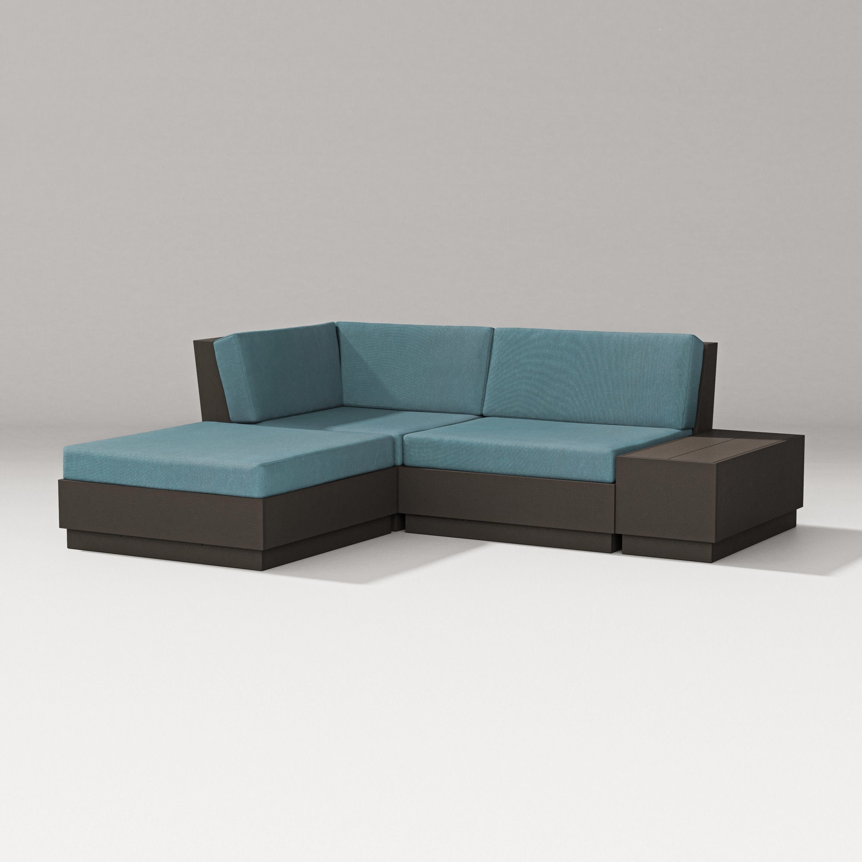 Elevate Loveseat Sectional with Chaise in Vintage Coffee / Ocean Teal