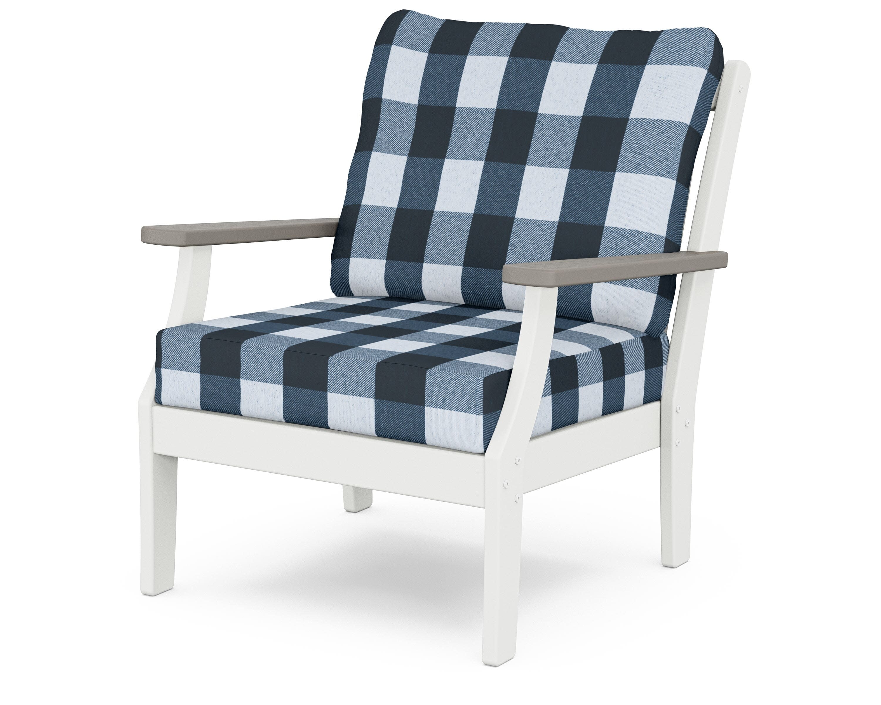 Braxton Deep Seating Chair in White / Driftwood / Buffalo Plaid Marine Indigo