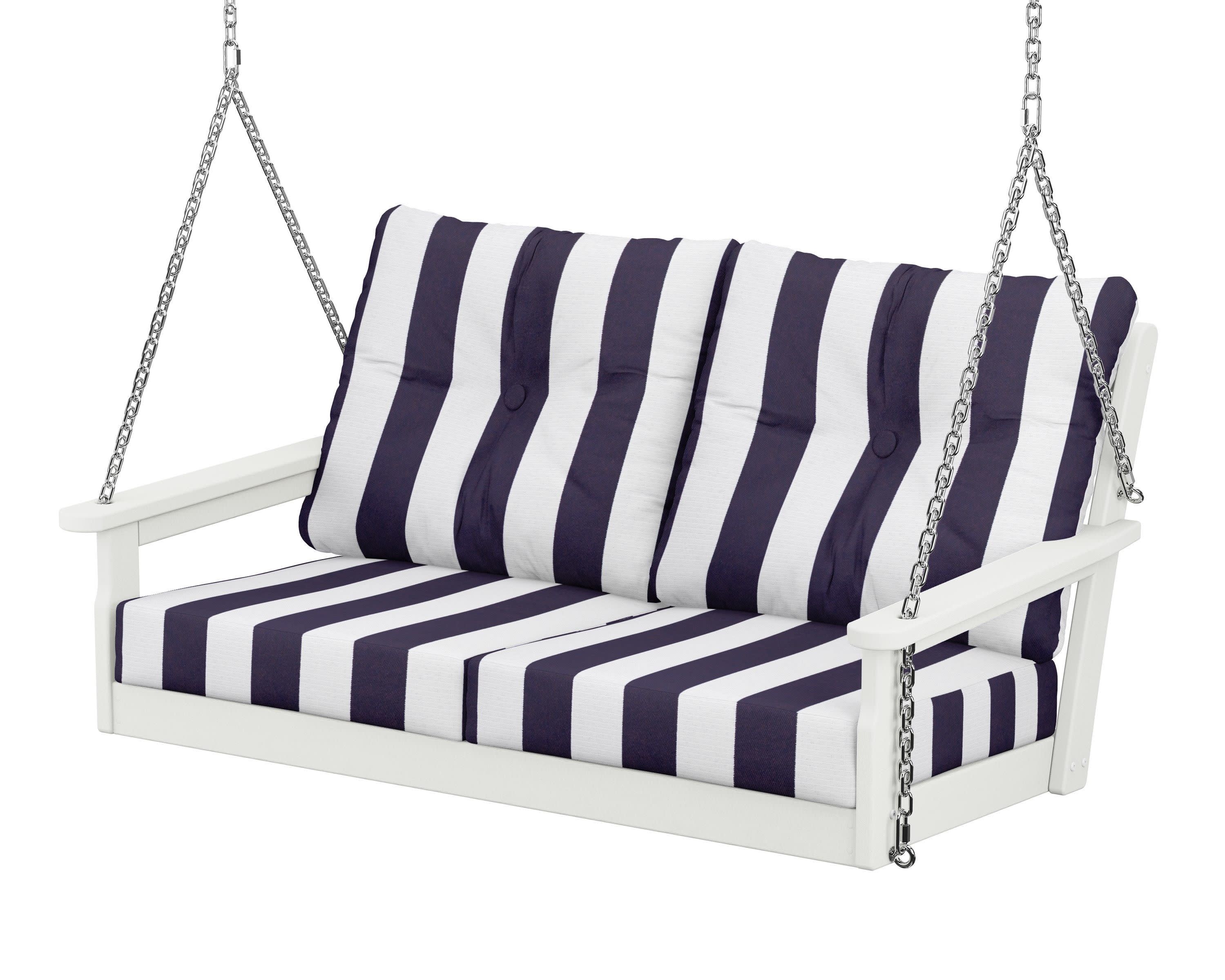 Vineyard Deep Seating Swing in Vintage White / Cabana Stripe Navy