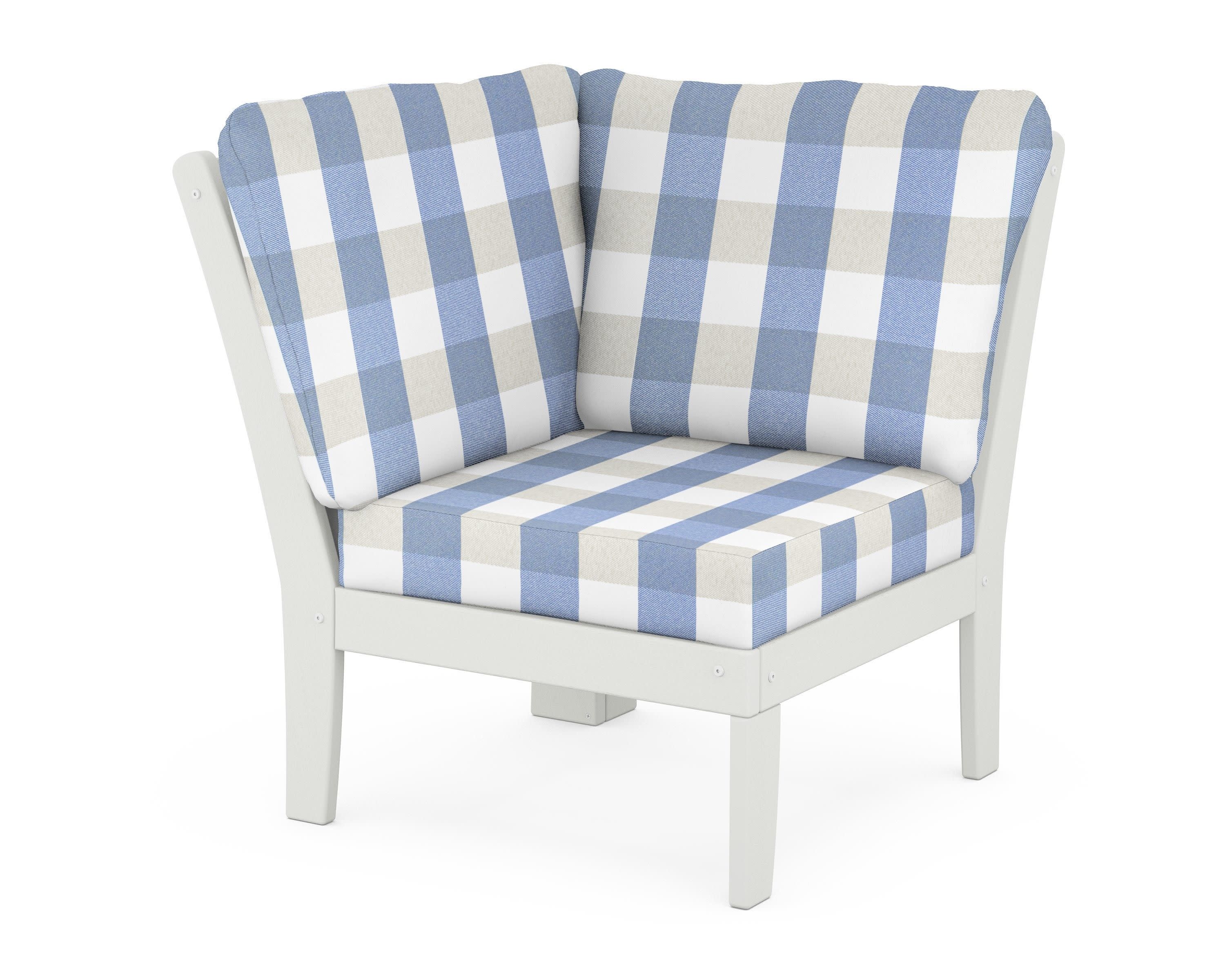 Braxton Modular Corner Chair in Vintage White / Buffalo Plaid Sky Blue