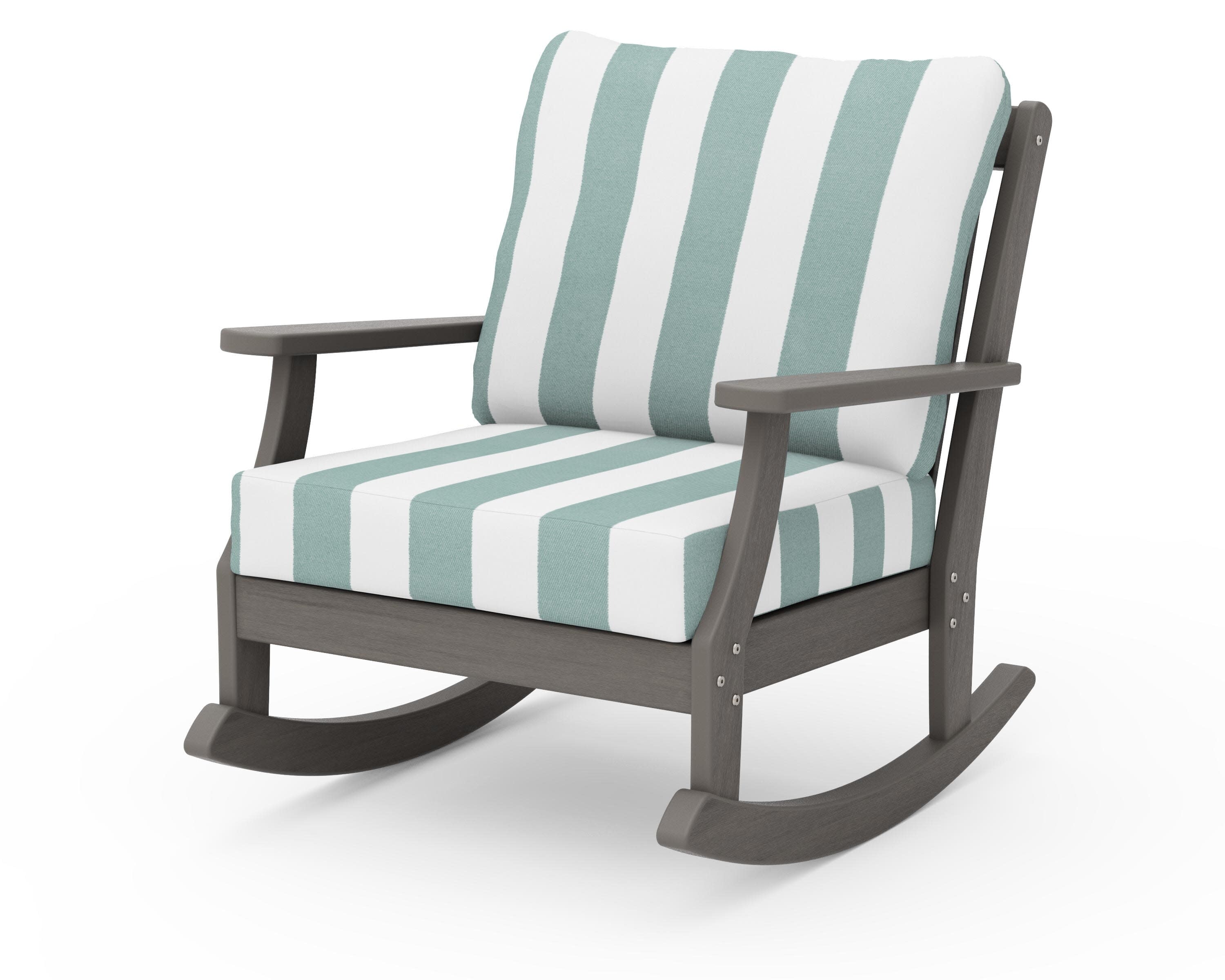 Braxton Deep Seating Rocking Chair in Driftwood / Cabana Stripe Glacier Spa