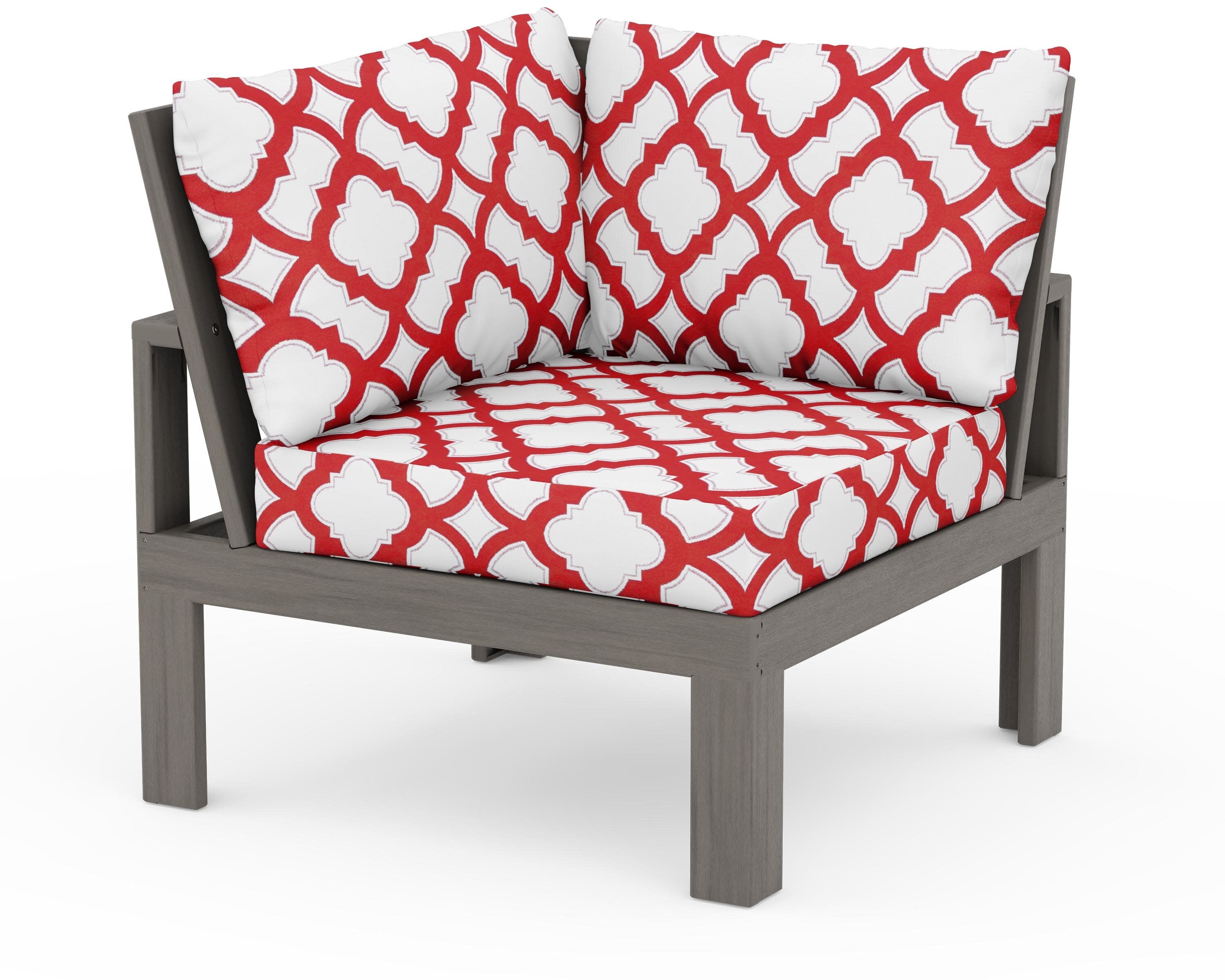 Modular Corner Chair in Driftwood / Trellis Crimson