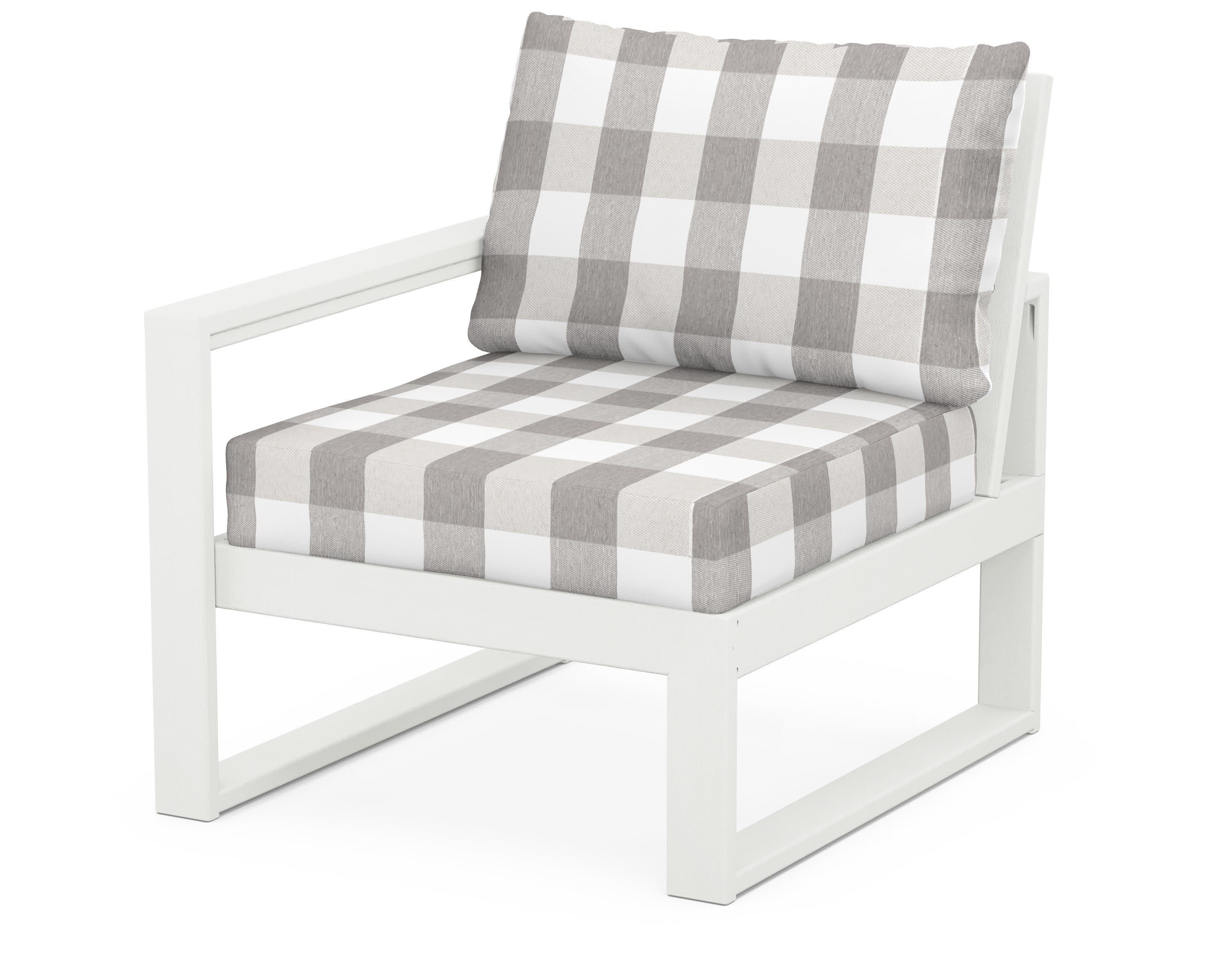 EDGE Modular Left Arm Chair in Vintage White / Buffalo Plaid Grey Mist
