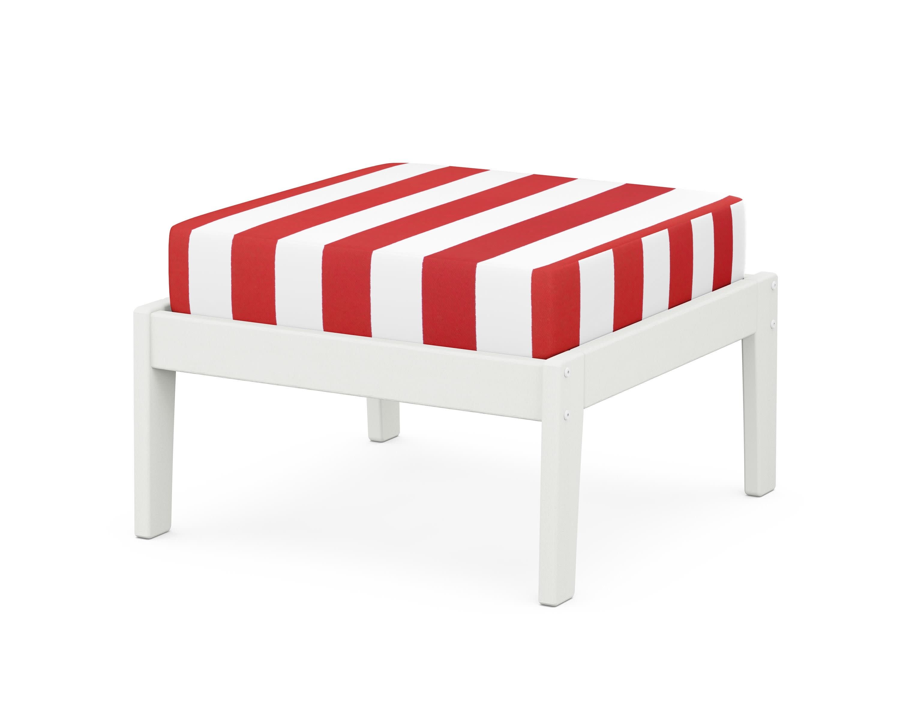 Deep Seating Ottoman in Vintage White / Cabana Stripe Crimson