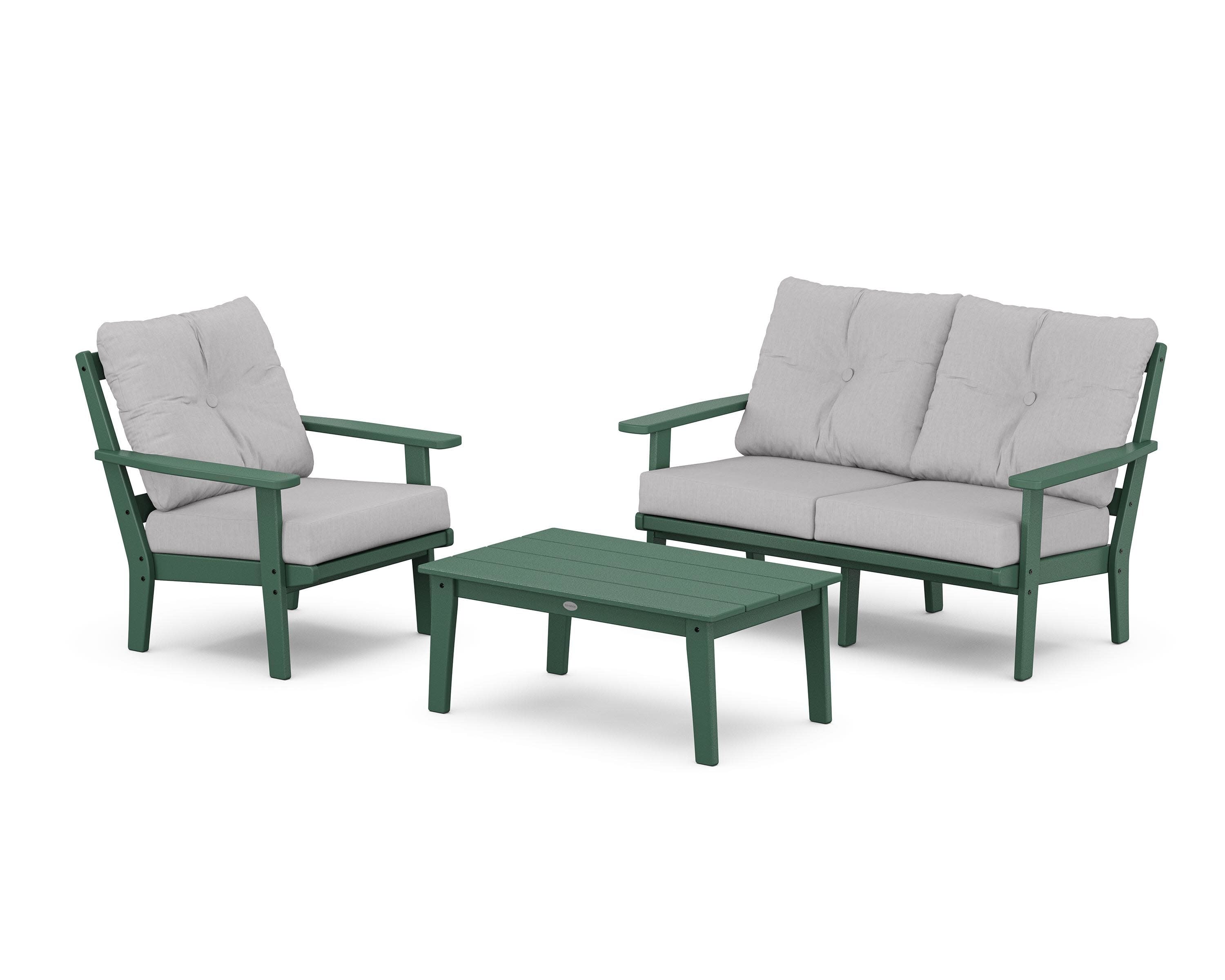 Prairie 3-Piece Deep Seating Set with Loveseat in Green / Granite