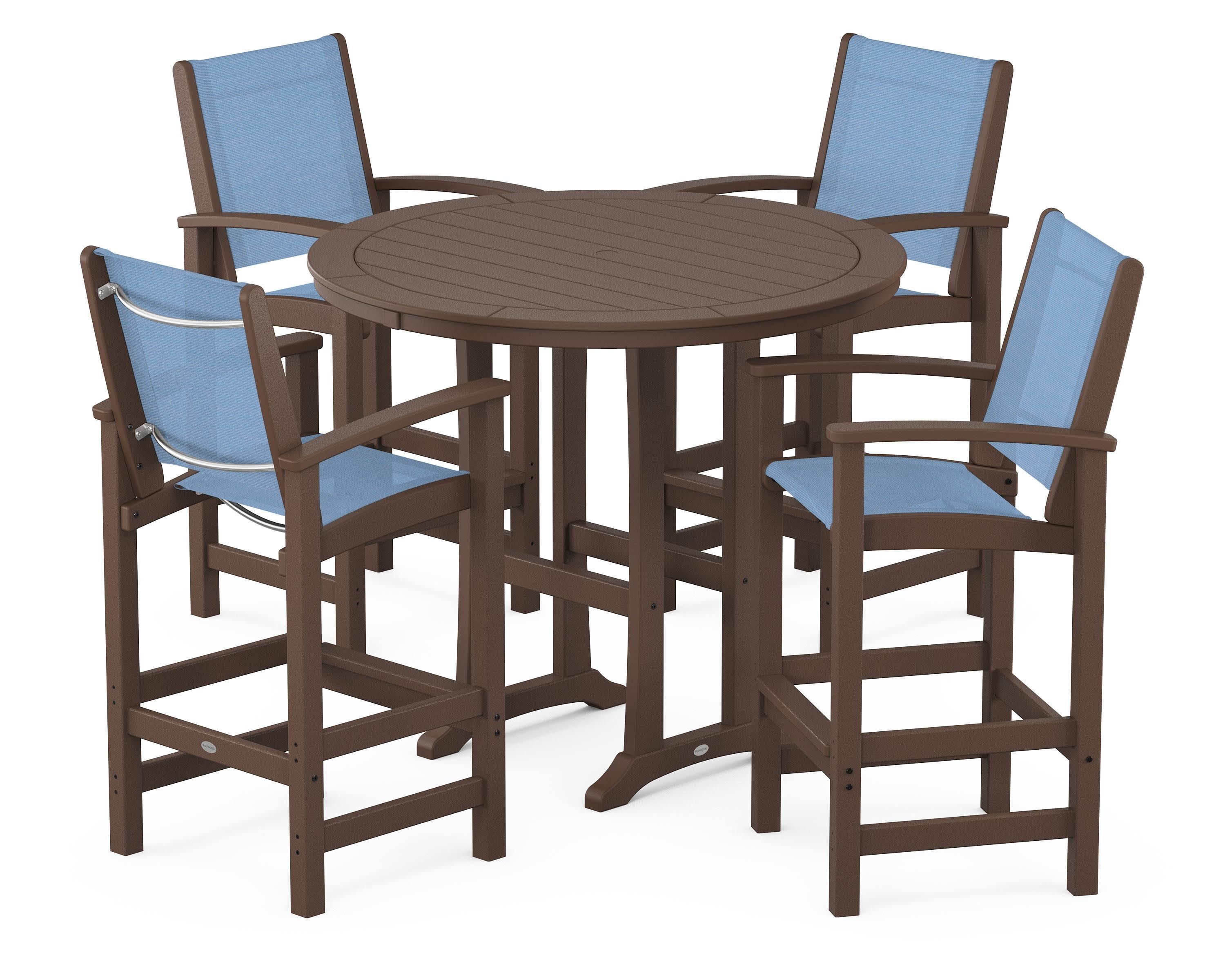 Coastal 5-Piece Nautical Trestle Bar Set in Mahogany / Poolside Sling