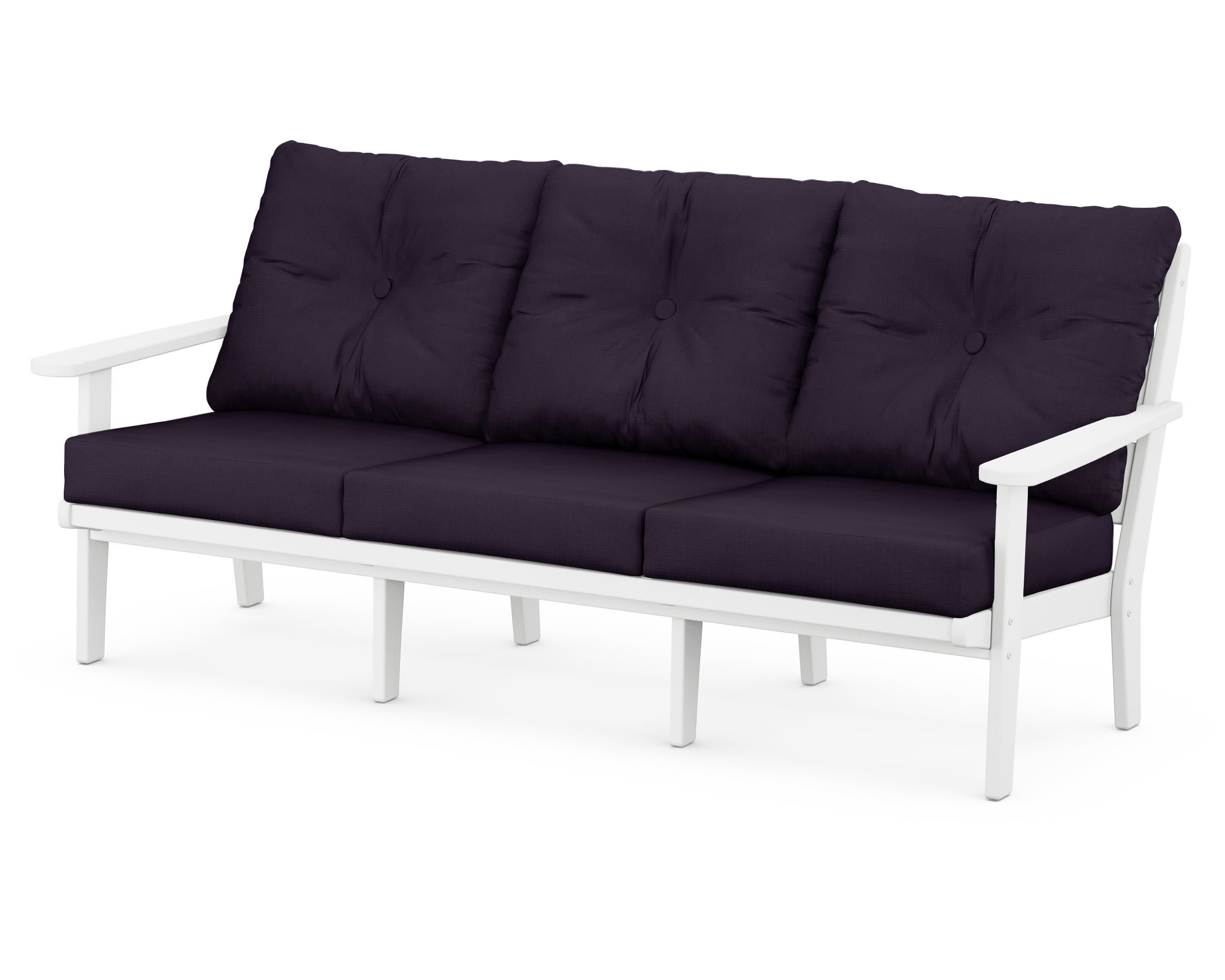 Lakeside Deep Seating Sofa in White / Navy Linen