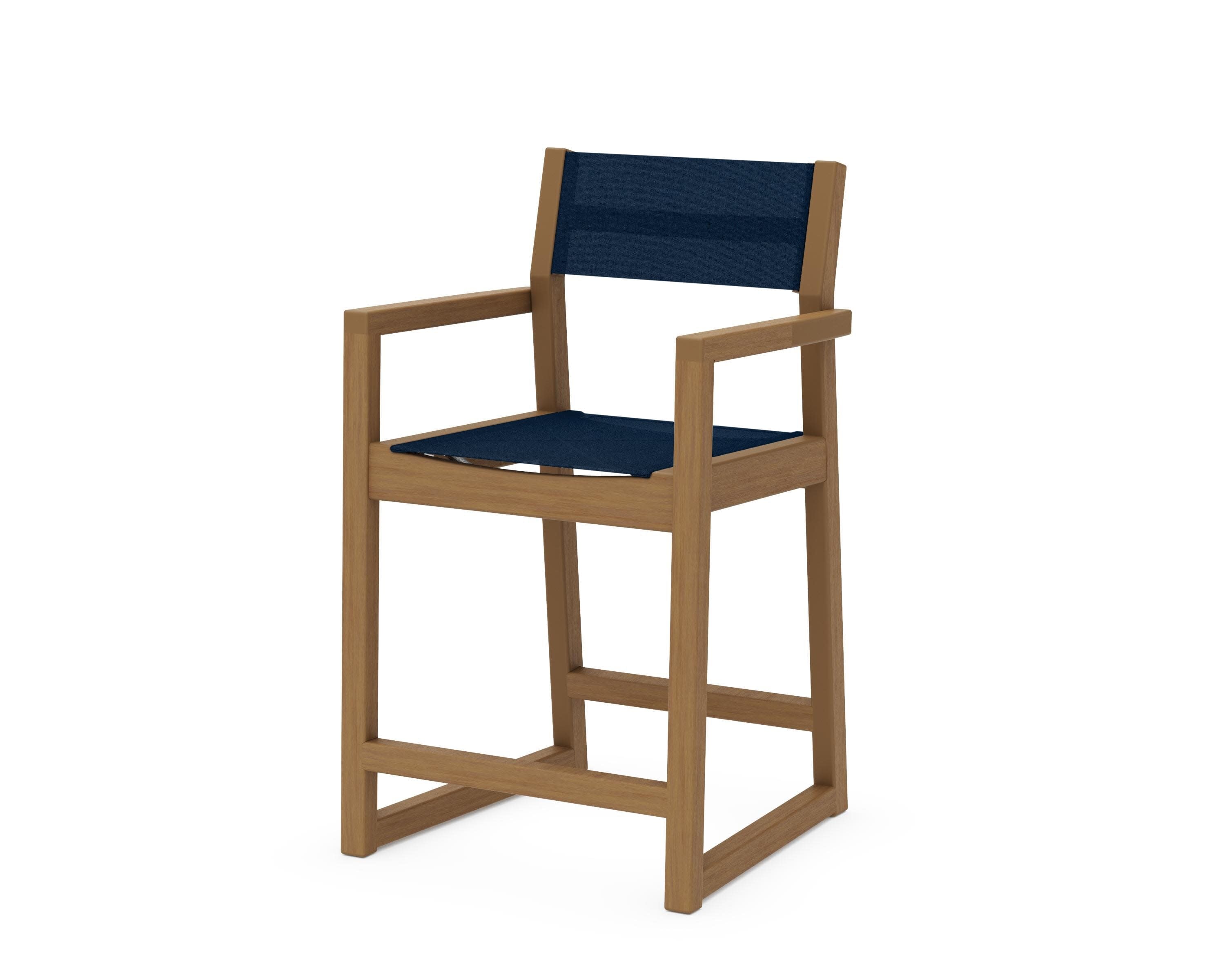 EDGE Sling Counter Arm Chair in Natural / Navy Blue Sling