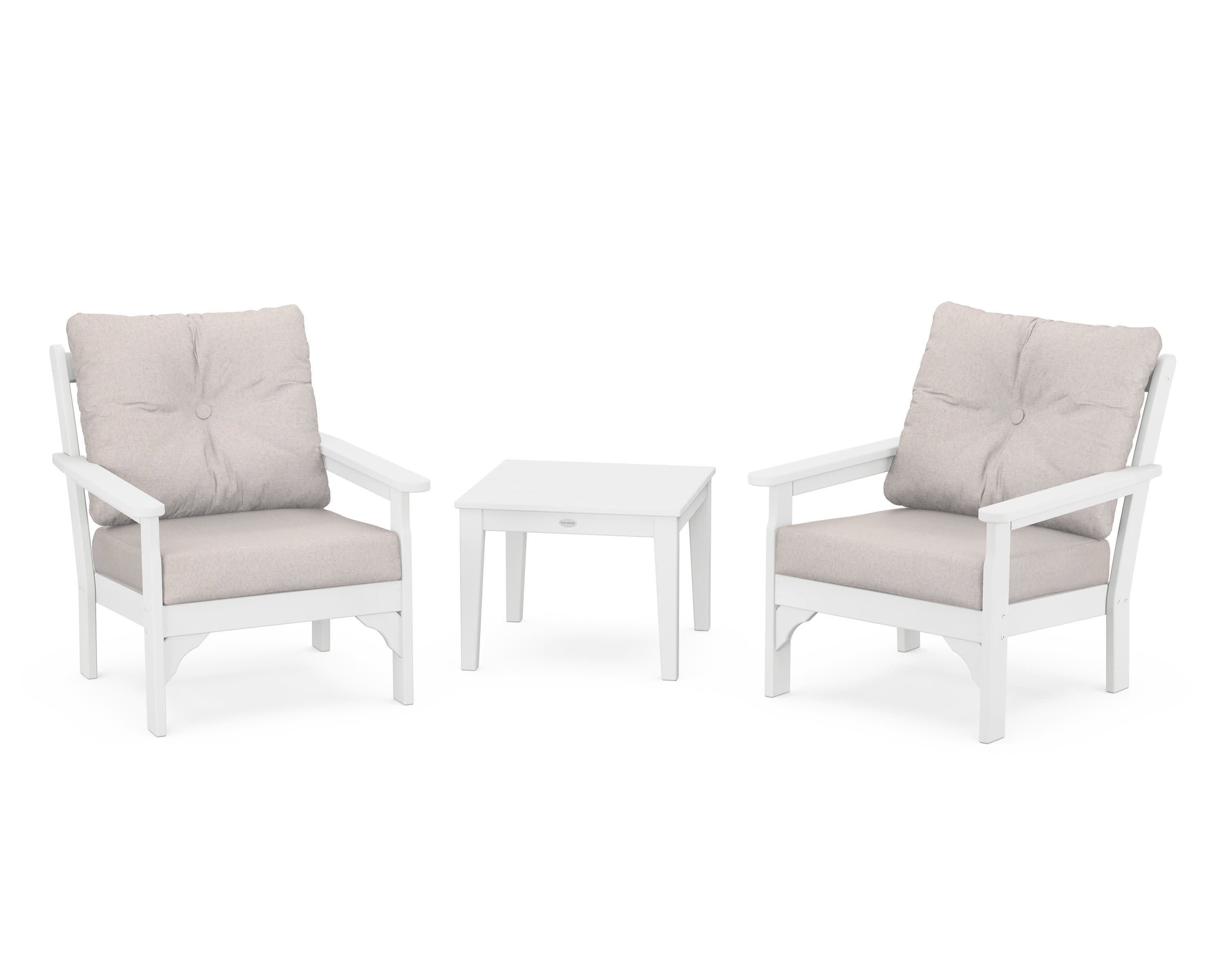 Vineyard 3-Piece Deep Seating Set in White / Dune Burlap