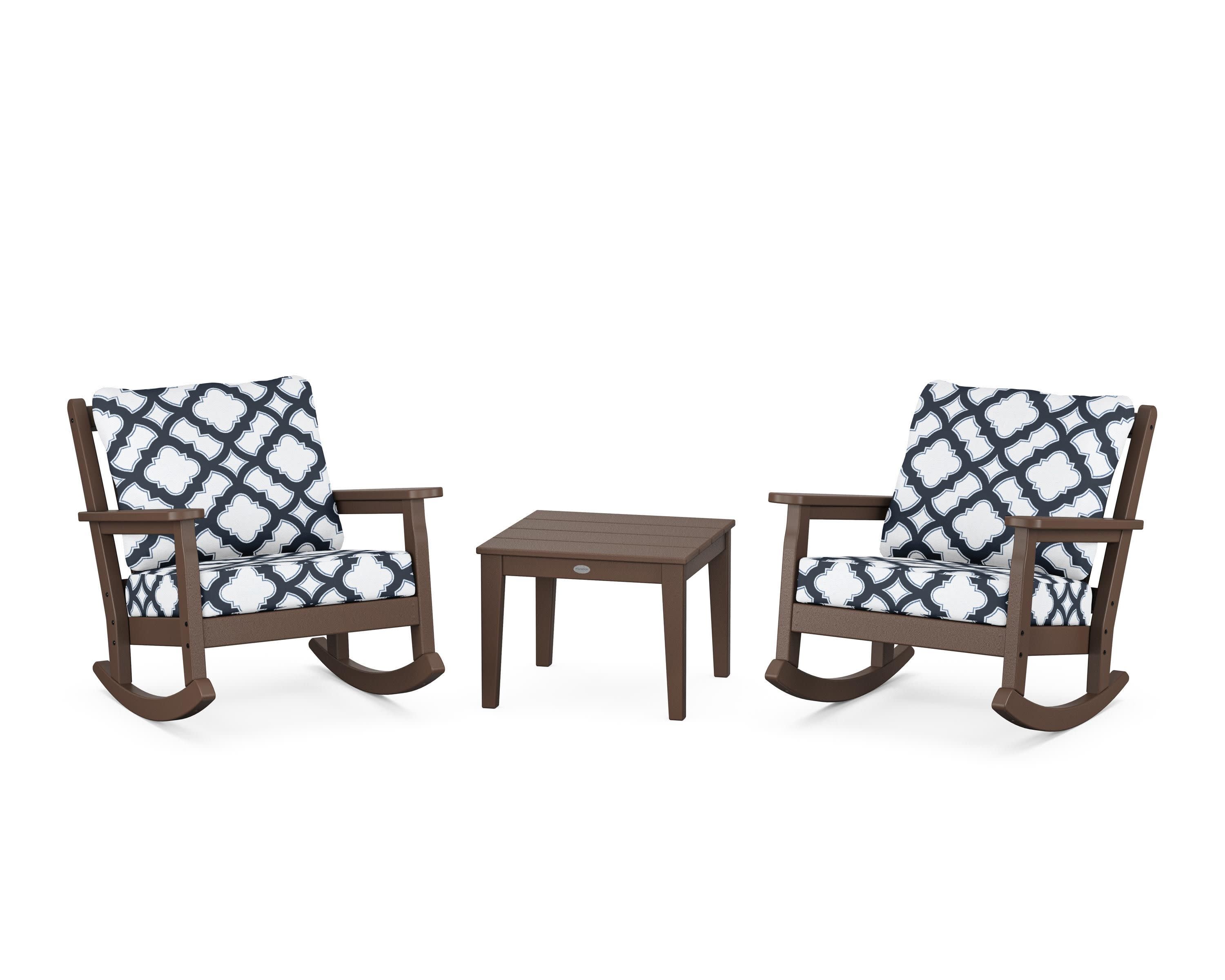 Chippendale 3-Piece Deep Seating Rocker Set in Mahogany / Trellis Marine Indigo