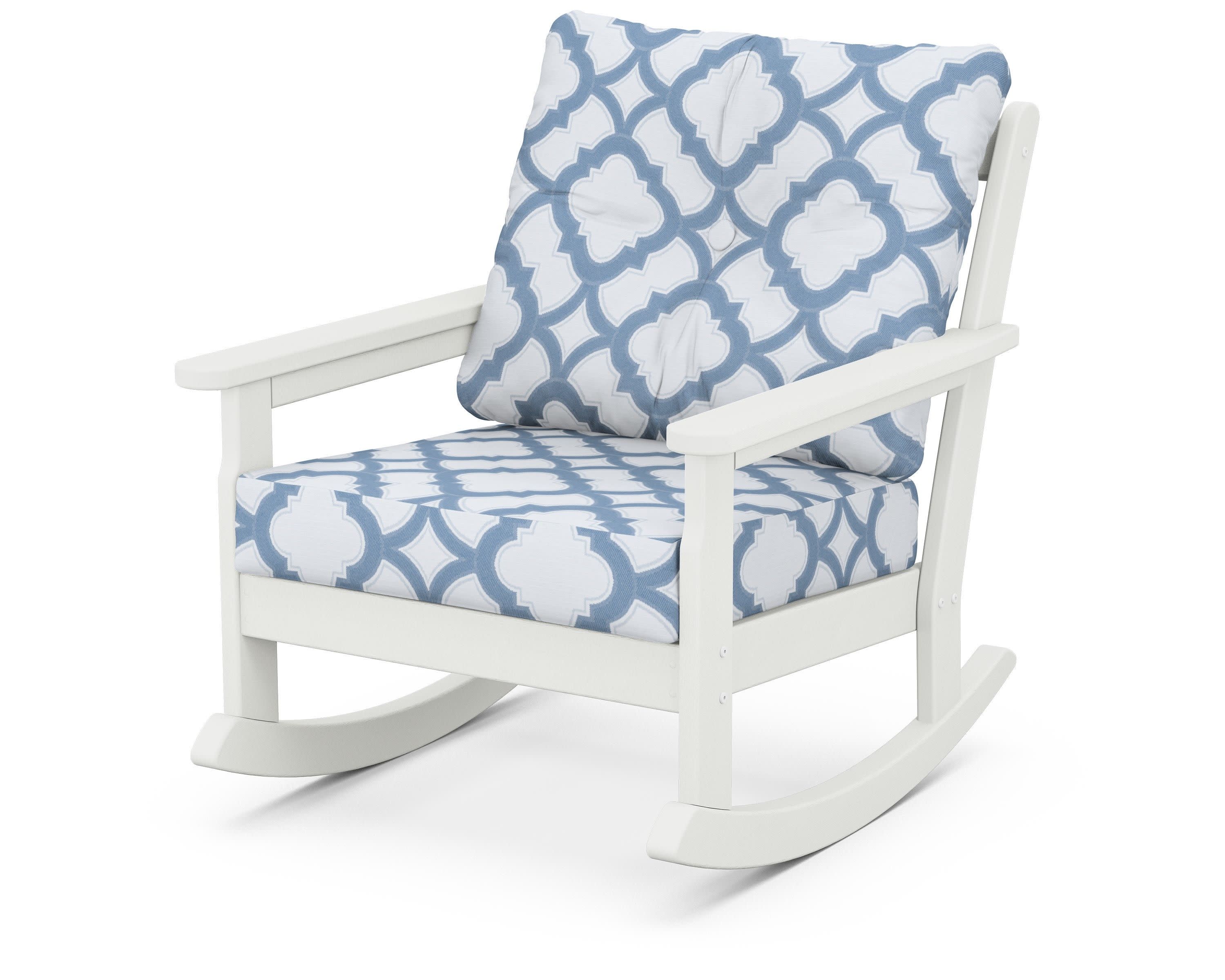 Vineyard Deep Seating Rocking Chair in Vintage White / Trellis Sky Blue