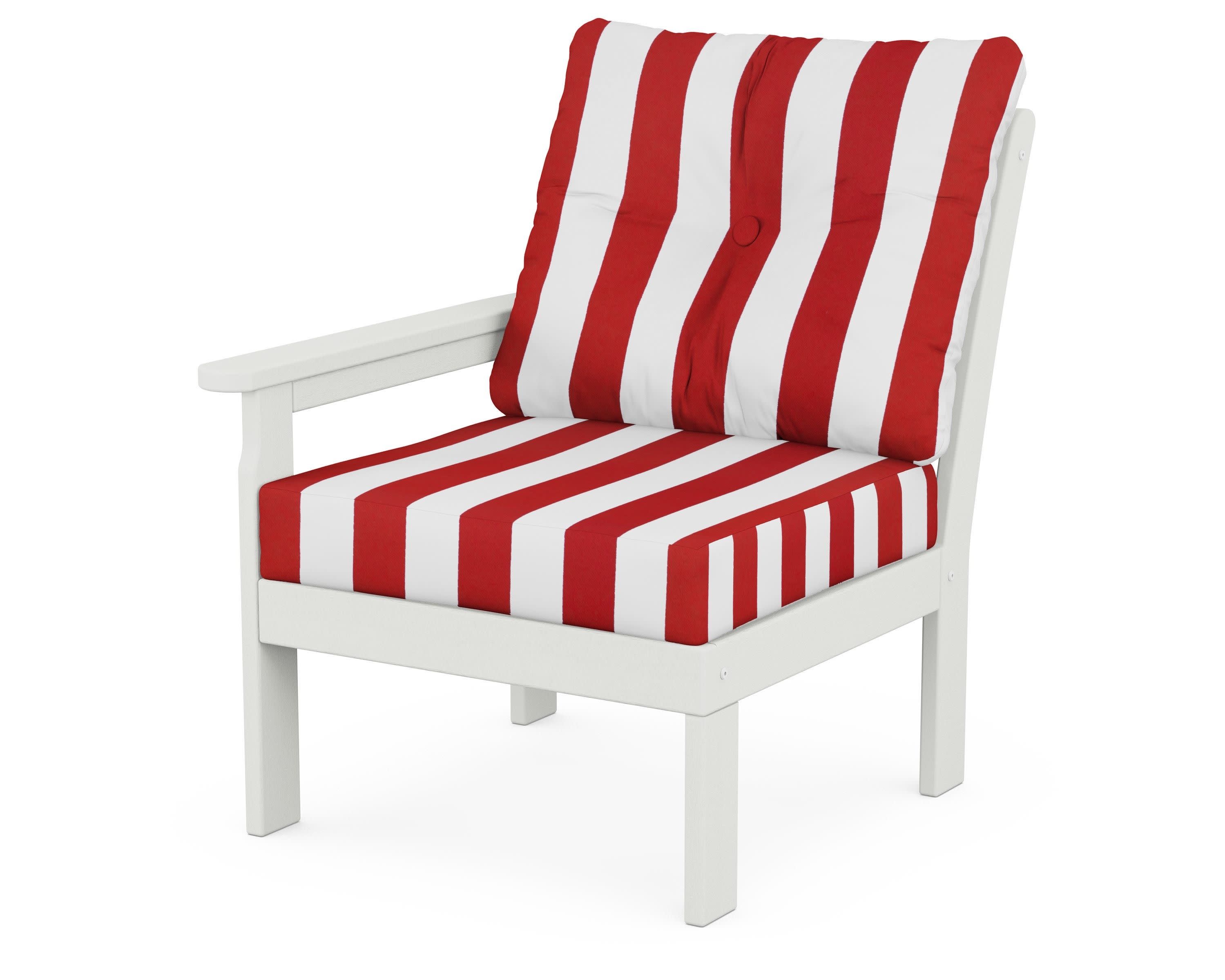 Vineyard Modular Left Arm Chair in Vintage White / Cabana Stripe Crimson