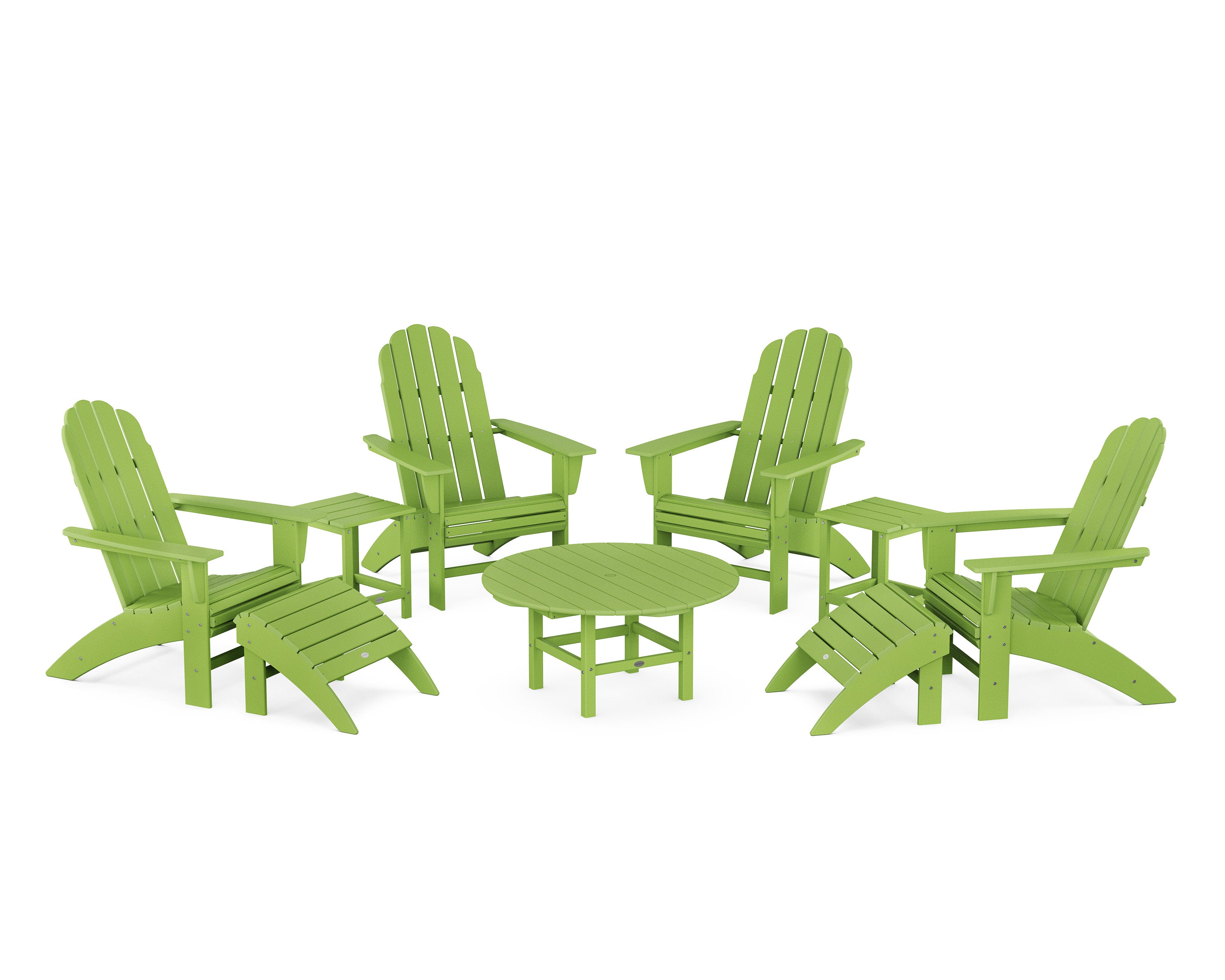 Vineyard Curveback Adirondack Chair 9-Piece Conversation Set in Lime