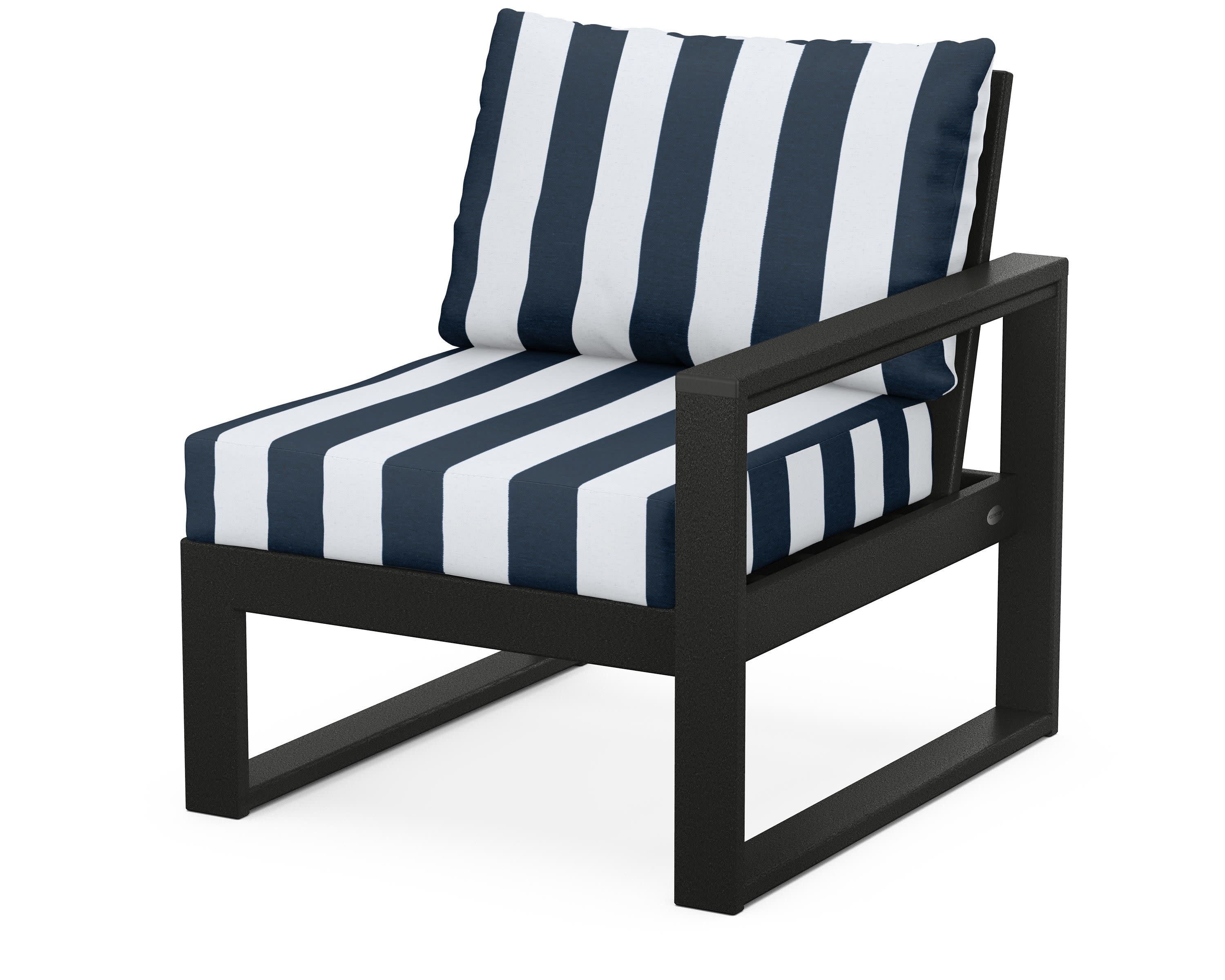 EDGE Modular Right Arm Chair in Black / Cabana Stripe Marine Indigo