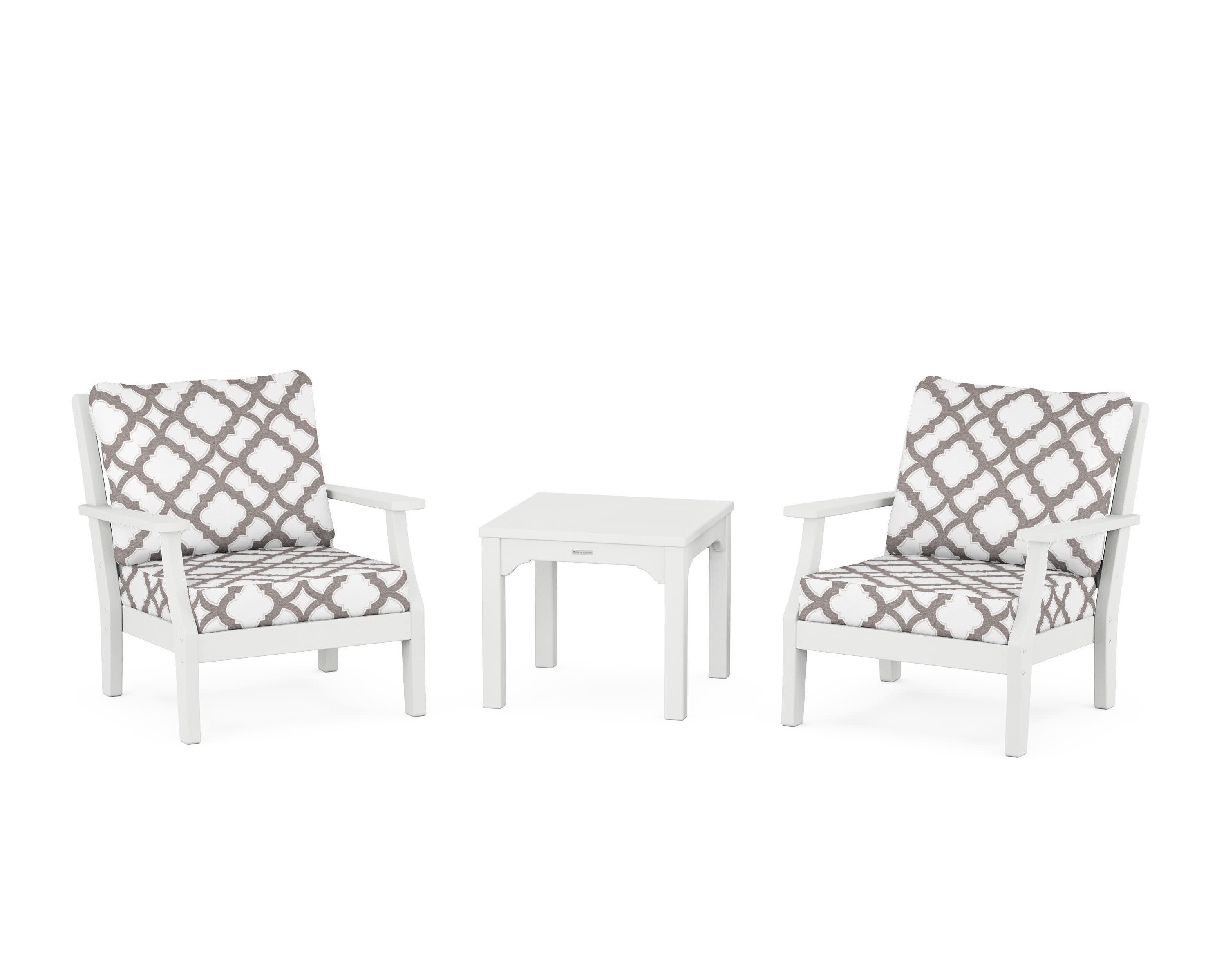 Chinoiserie 3-Piece Deep Seating Set in White / Trellis Grey Mist