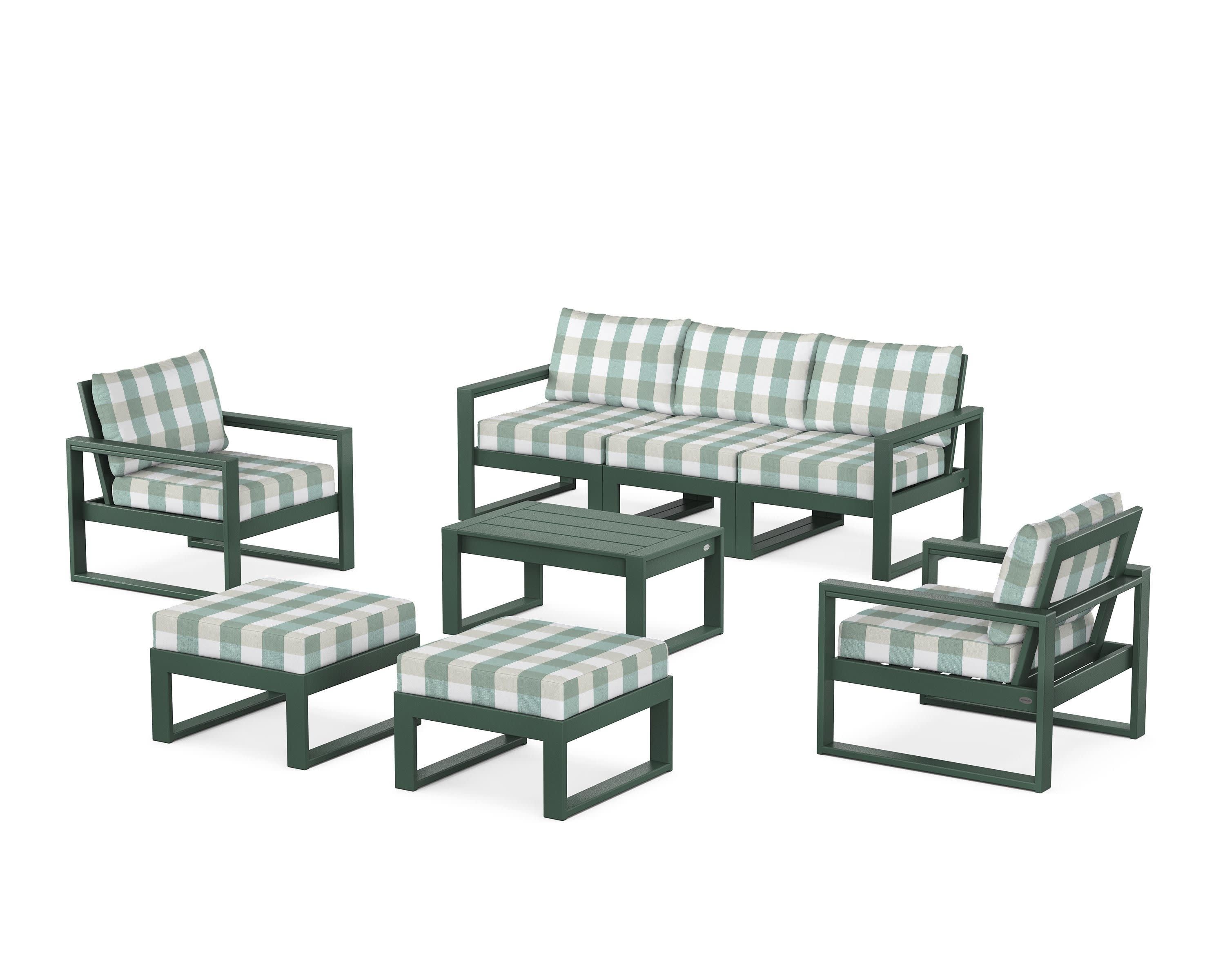 EDGE Sectional 8-Piece Lounge Sofa Set in Green / Buffalo Plaid Glacier Spa
