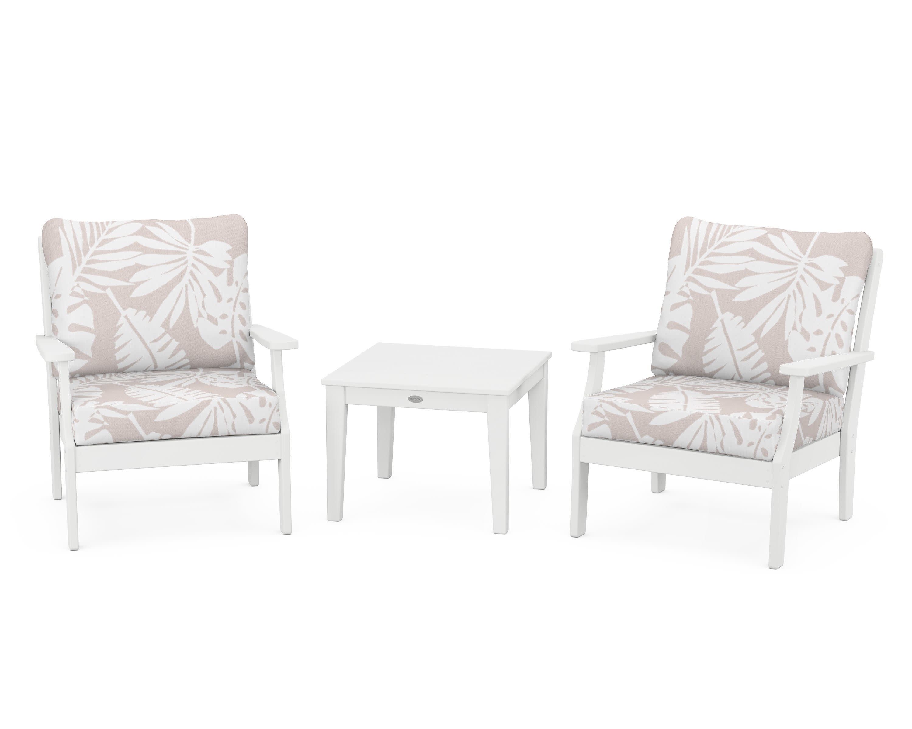 Braxton 3-Piece Deep Seating Set in White / Leaf Dune Burlap