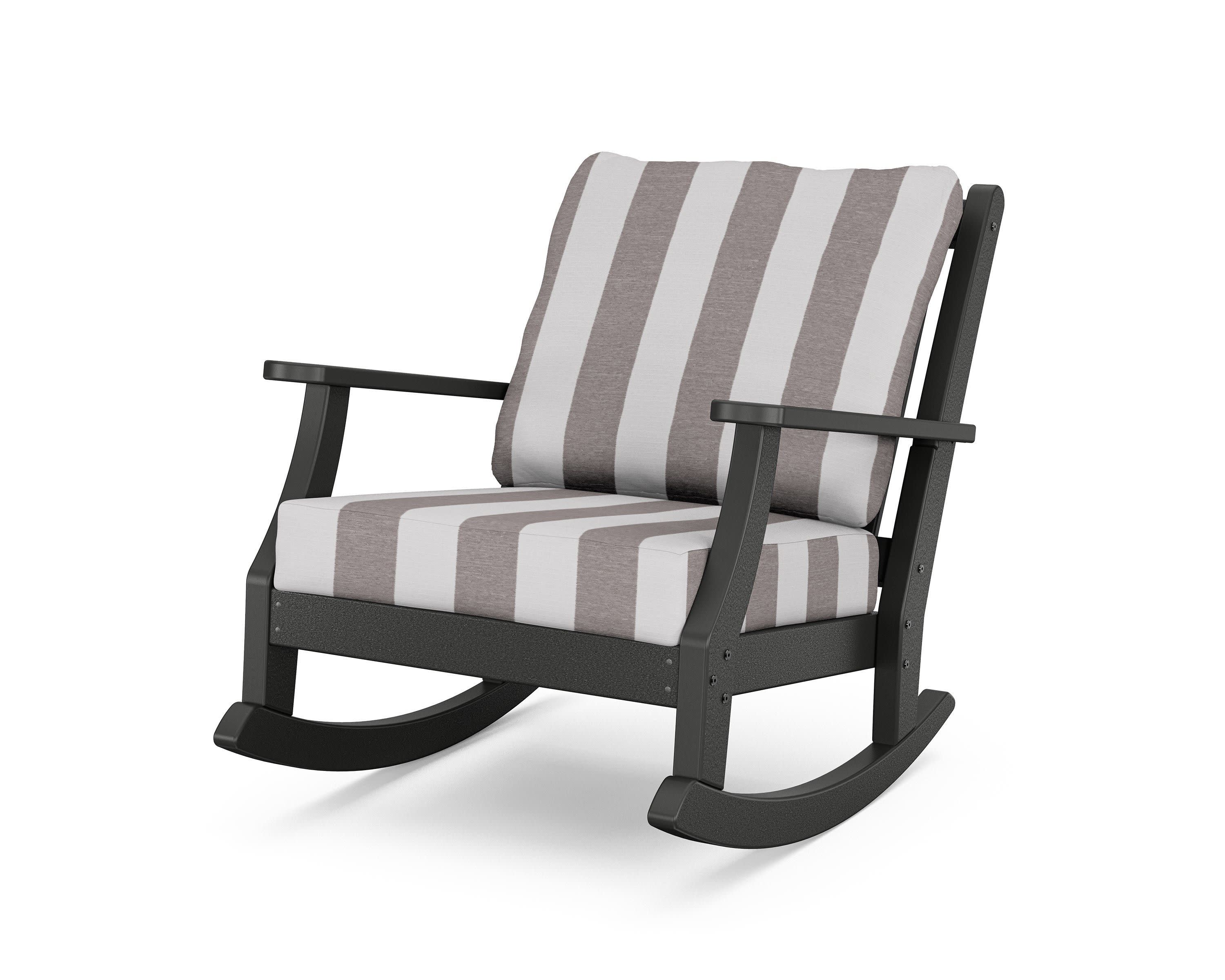 Wovendale Deep Seating Rocking Chair in Black / Cabana Stripe Grey Mist