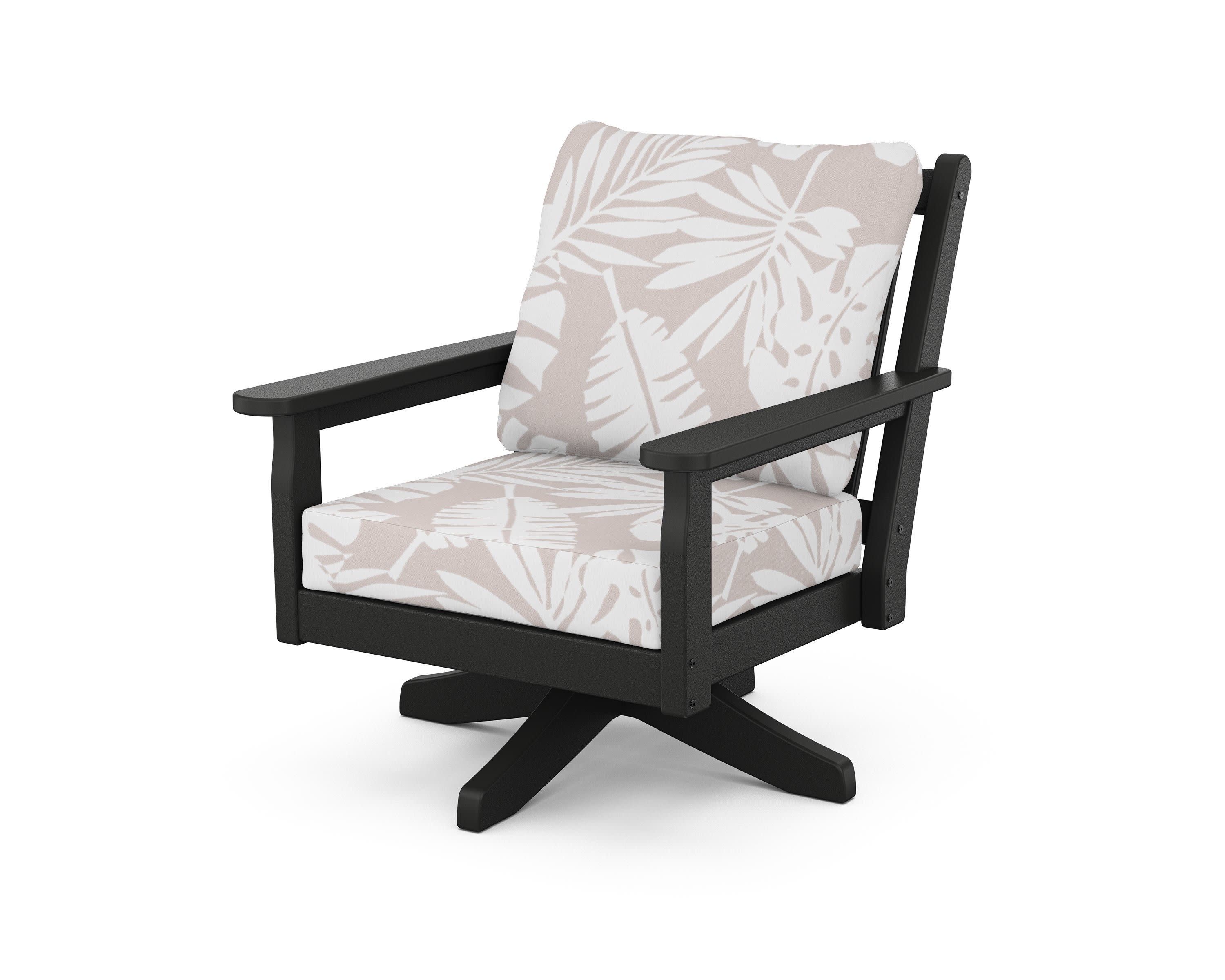 Chippendale Deep Seating Swivel Chair in Black / Leaf Dune Burlap