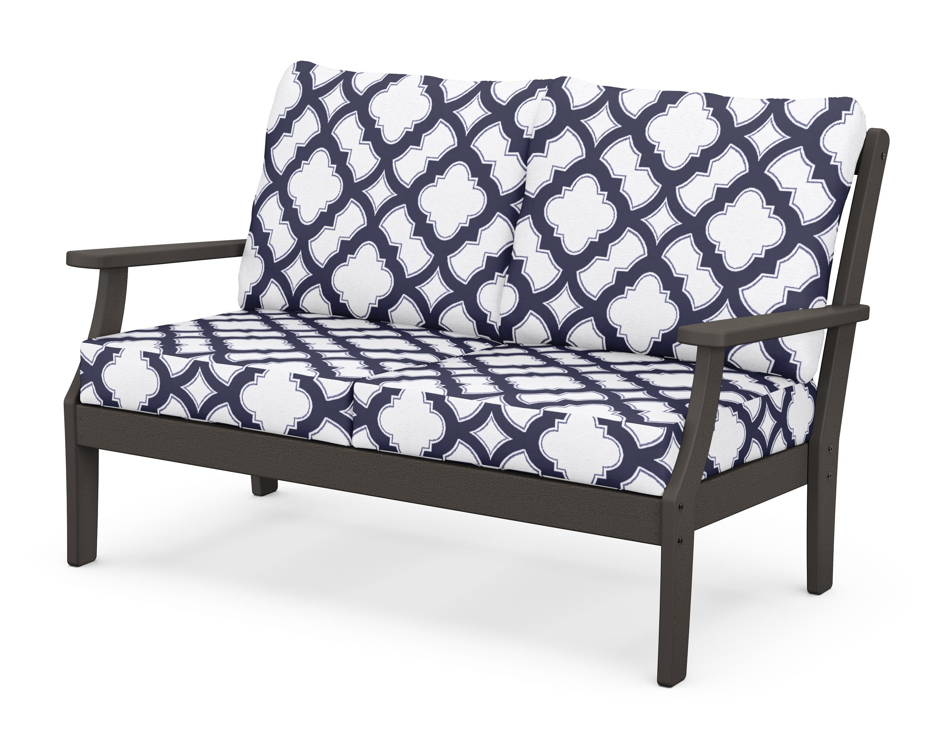 Braxton Deep Seating Loveseat in Vintage Coffee / Trellis Navy