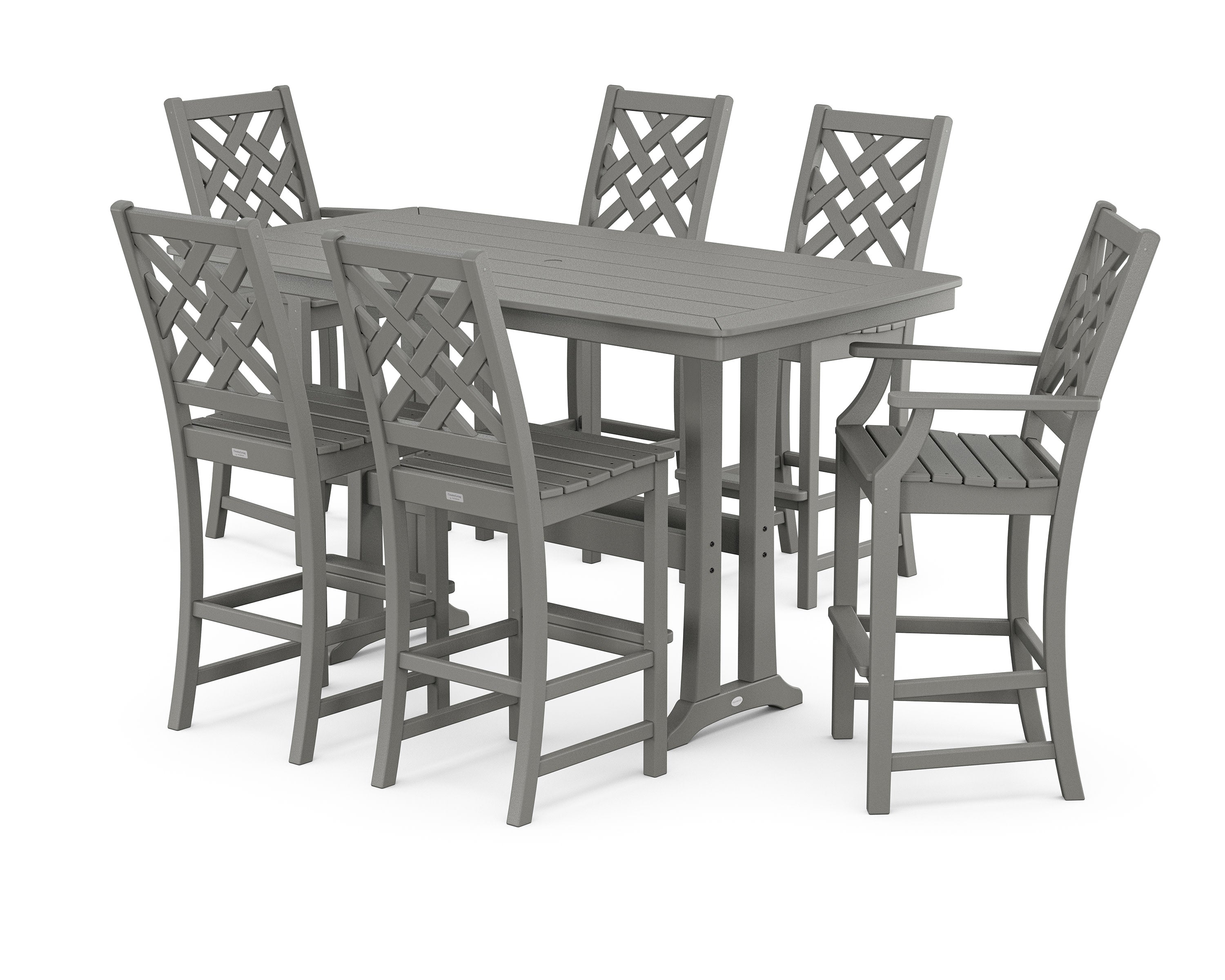 Wovendale 7-Piece Bar Set with Trestle Legs in Slate Grey