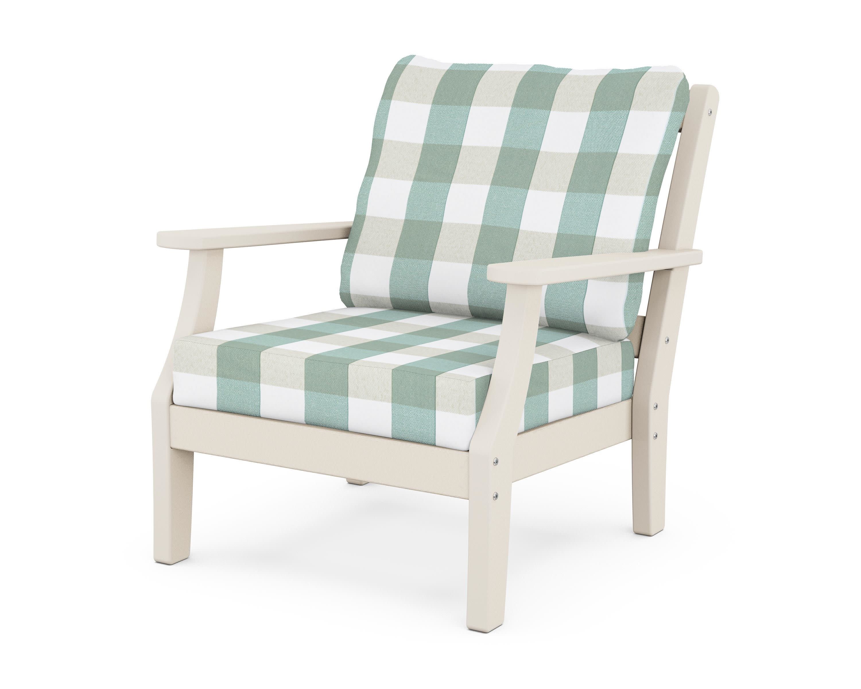 Chinoiserie Deep Seating Chair in Sand / Buffalo Plaid Glacier Spa