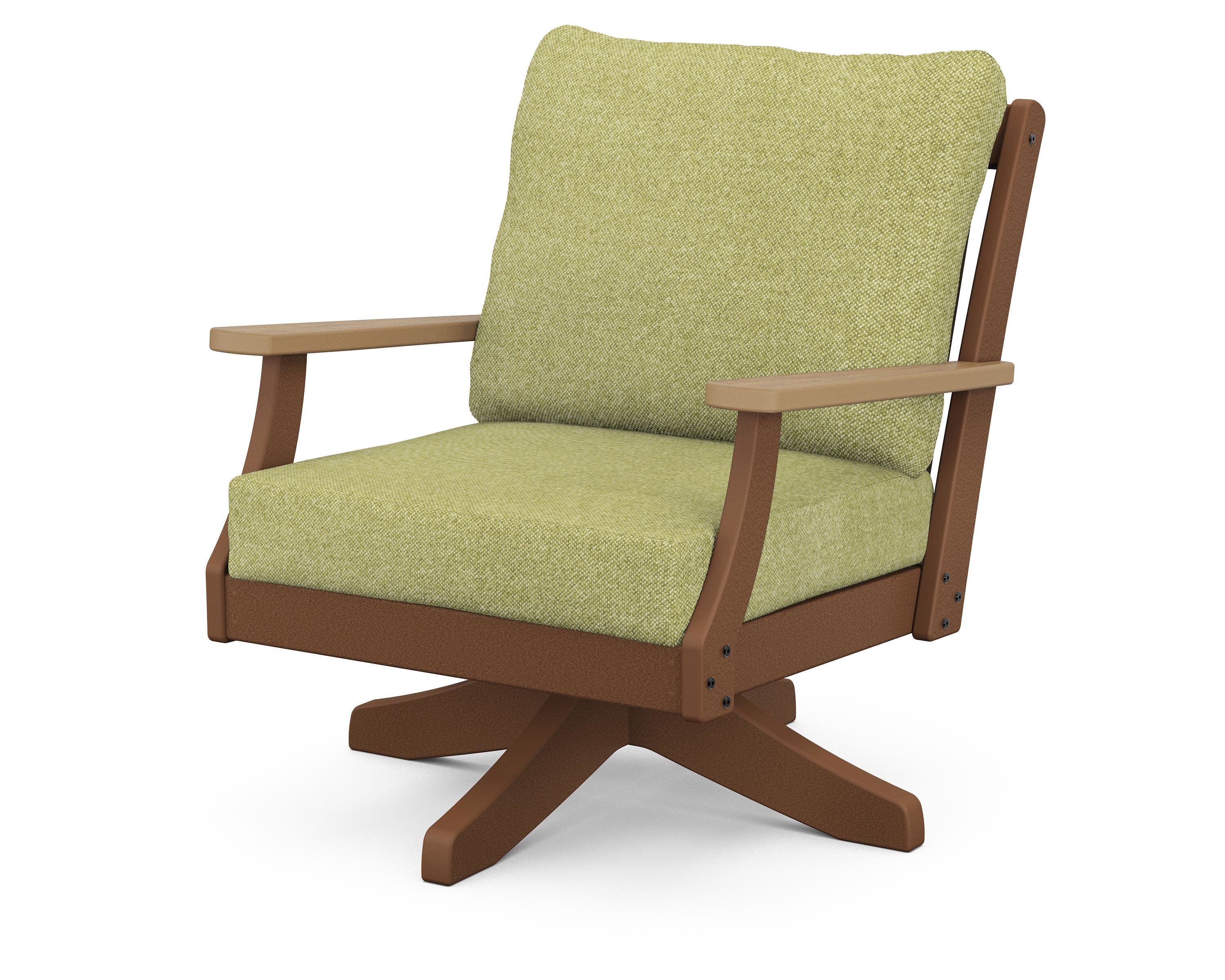 Braxton Deep Seating Swivel Chair in Teak / Natural / Chartreuse Boucle