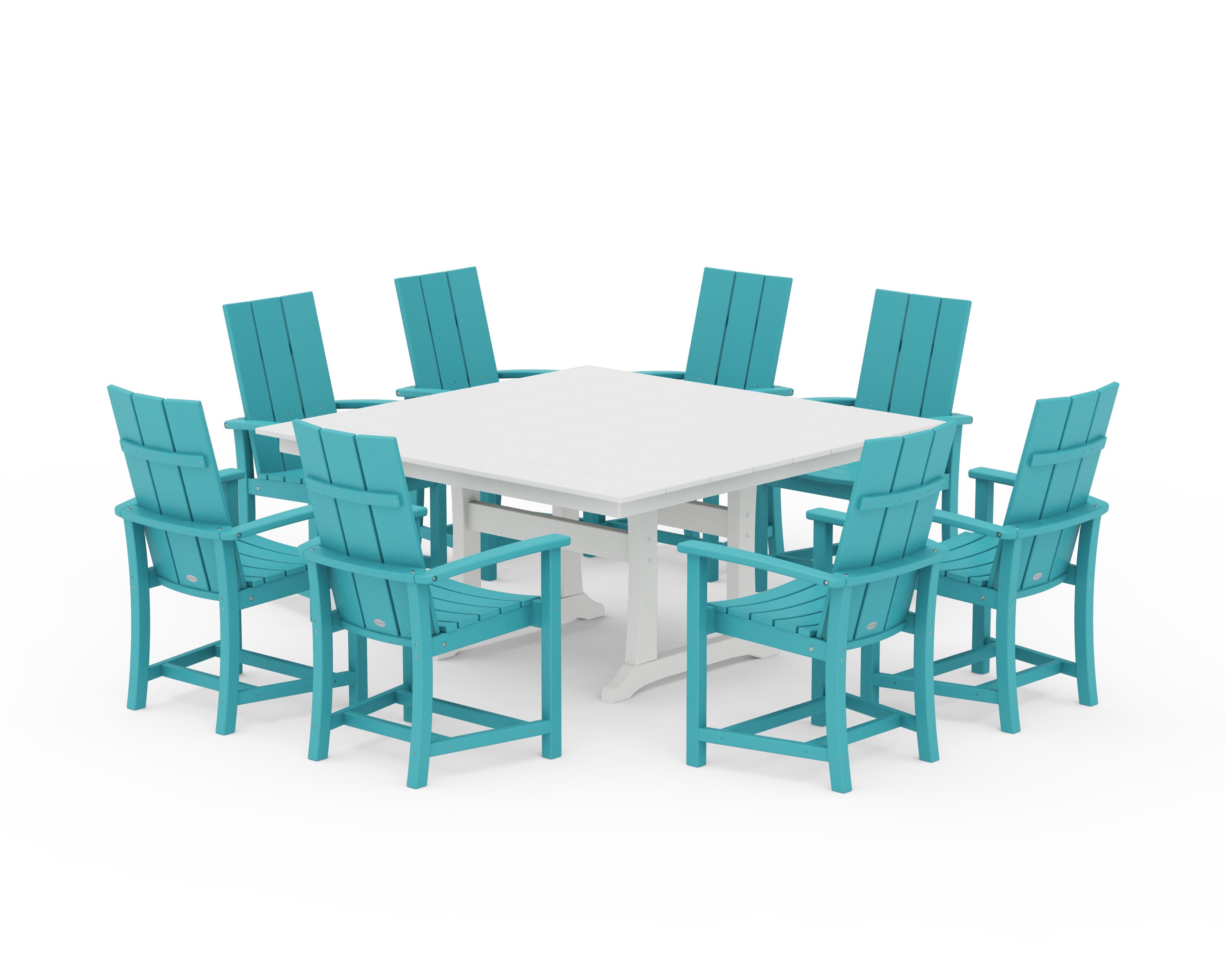 Modern Adirondack 9-Piece Farmhouse Trestle Dining Set in Aruba / White