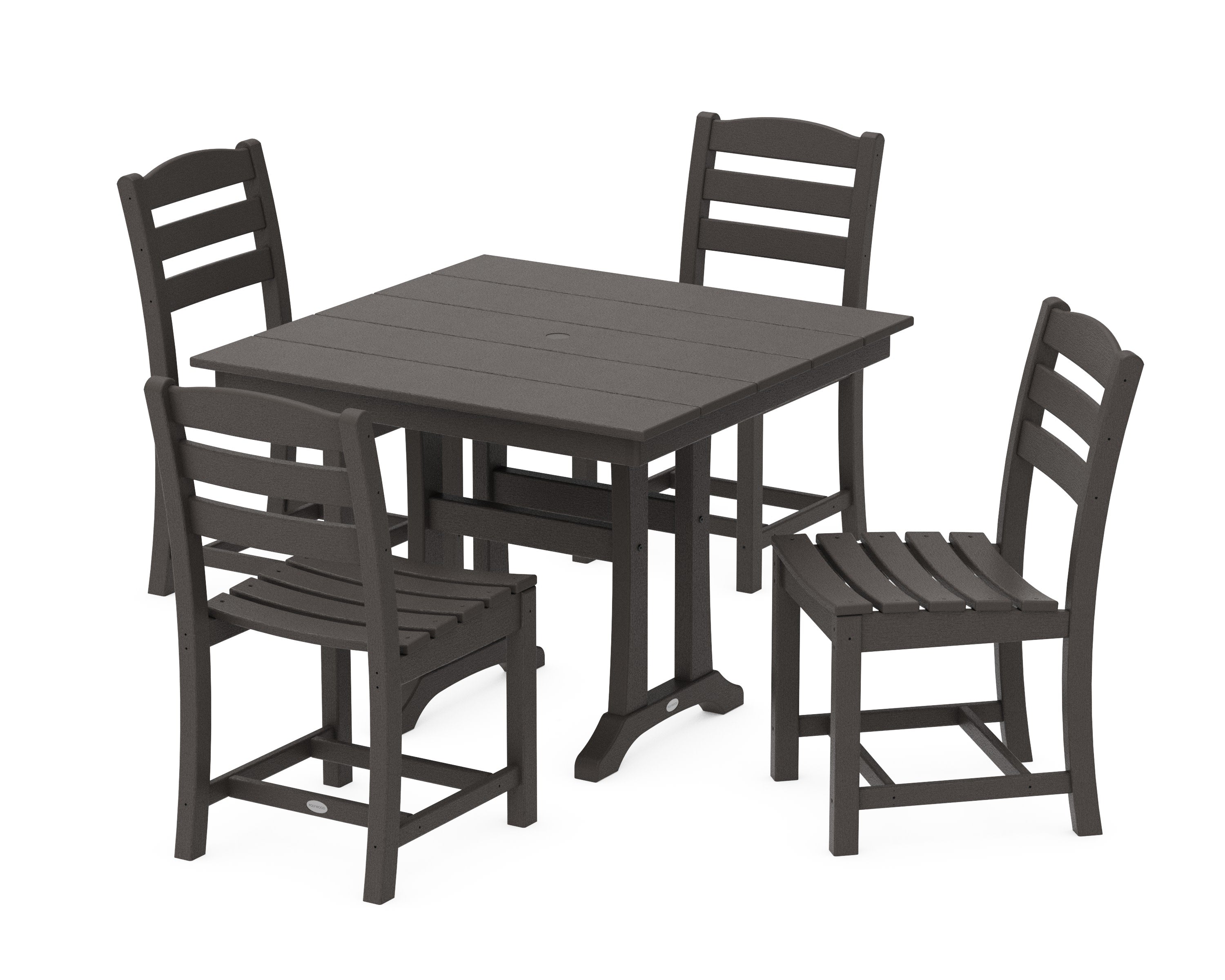 La Casa Caf 5-Piece Farmhouse Trestle Side Chair Dining Set in Vintage Coffee