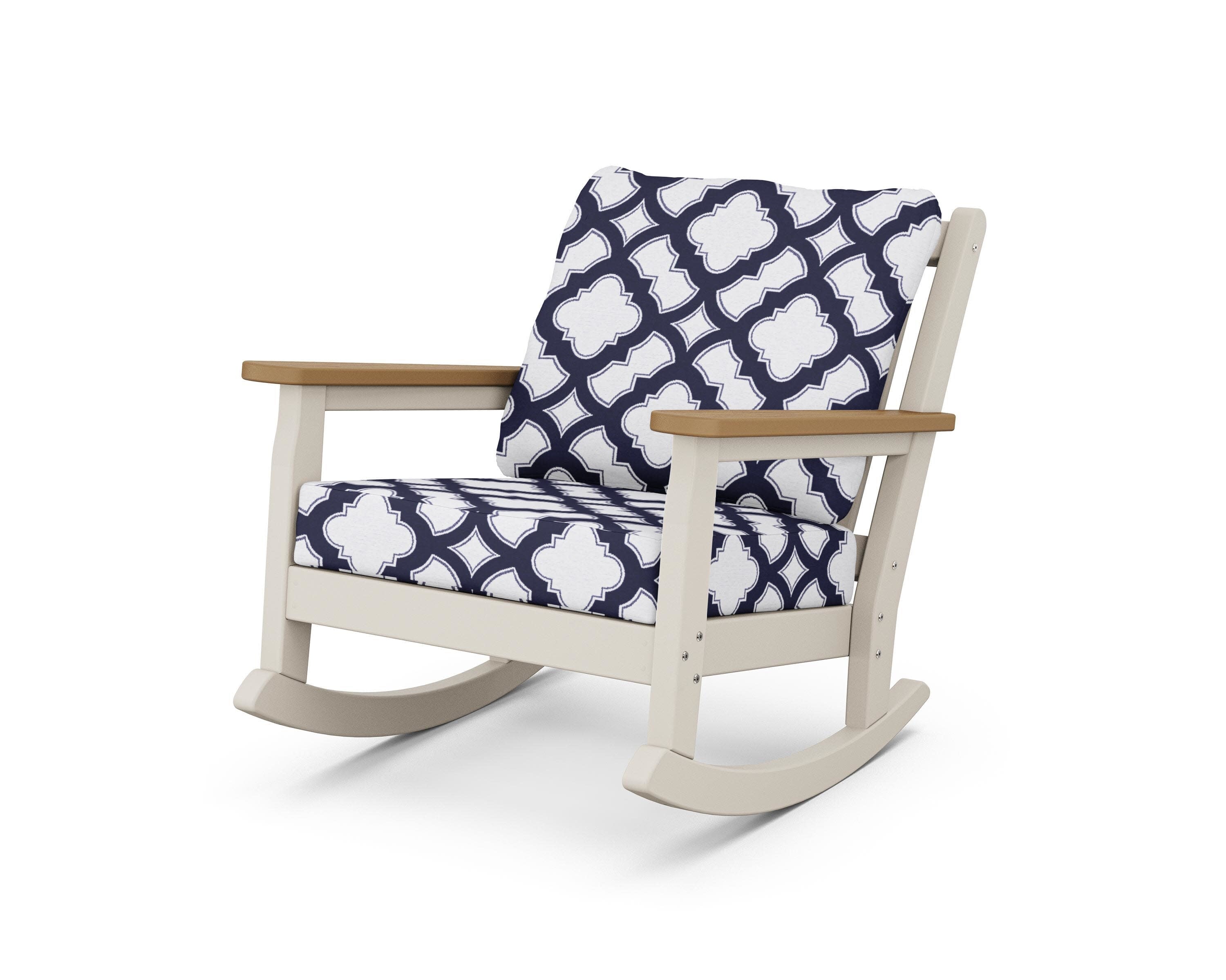 Chippendale Deep Seating Rocking Chair in Sand / Natural / Trellis Navy