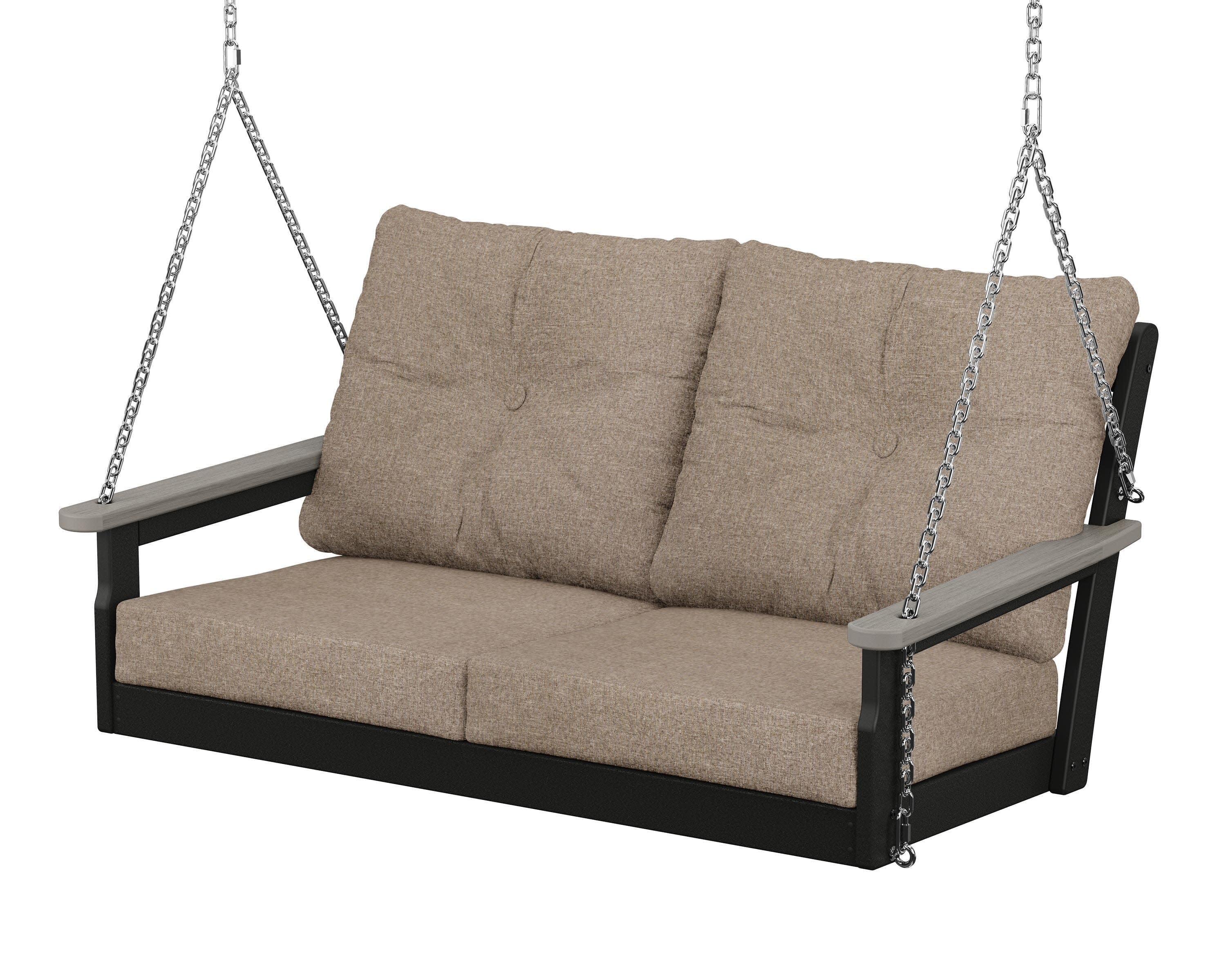 Vineyard Deep Seating Swing in Black / Driftwood / Spiced Burlap