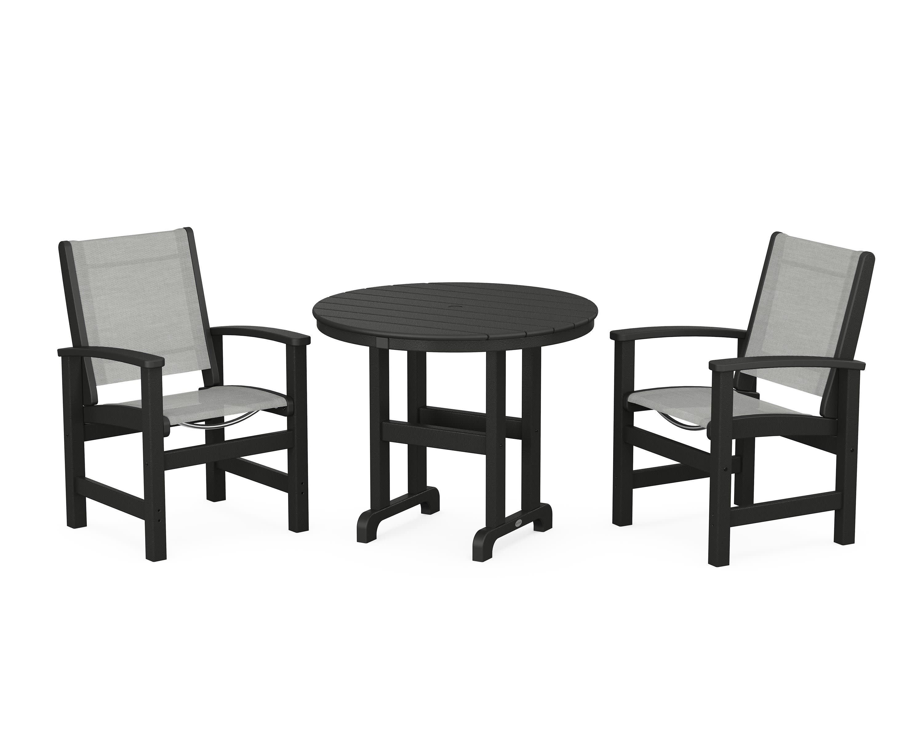 Coastal 3-Piece Round Dining Set in Black / Metallic Sling