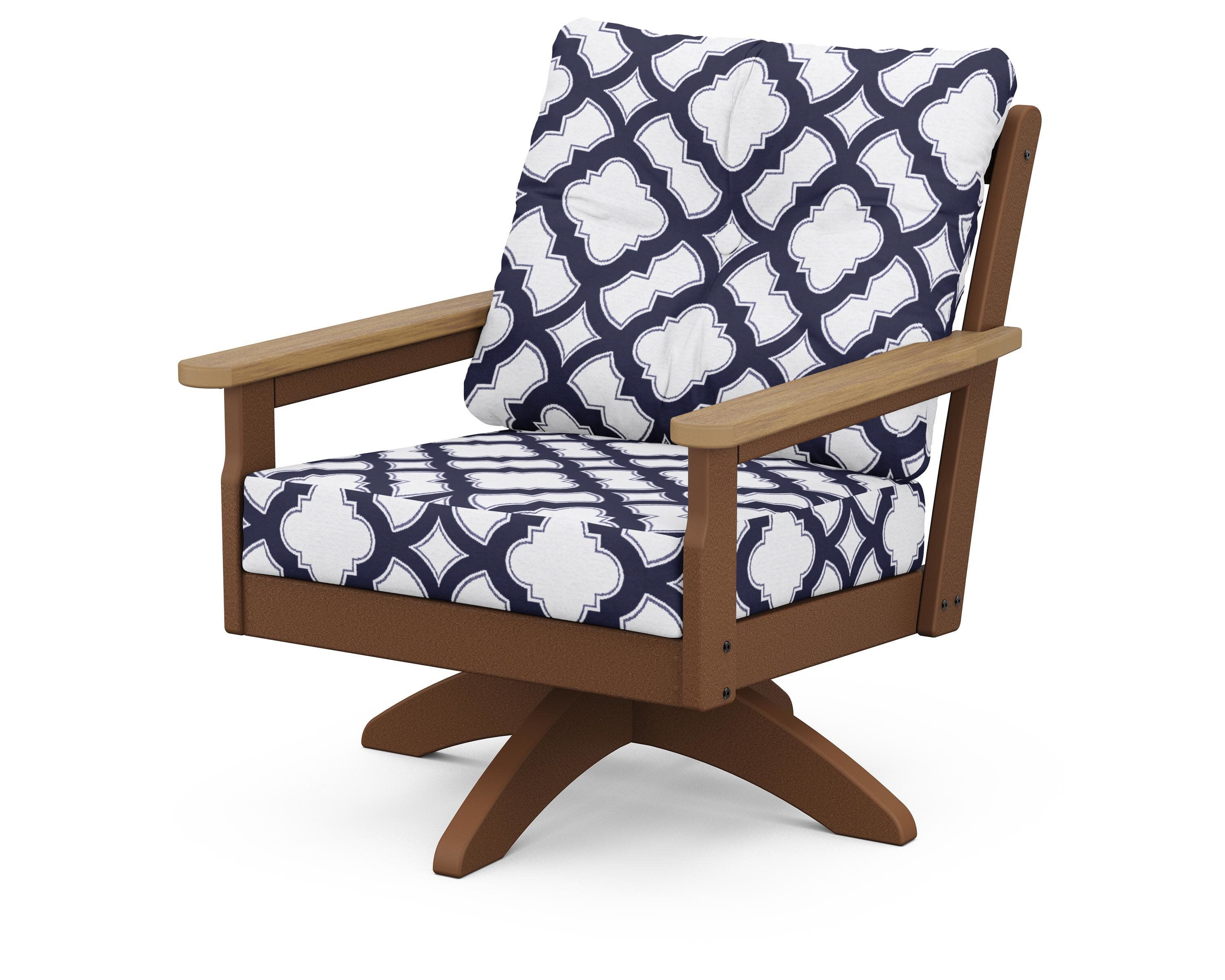 Vineyard Deep Seating Swivel Chair in Teak / Natural / Trellis Navy