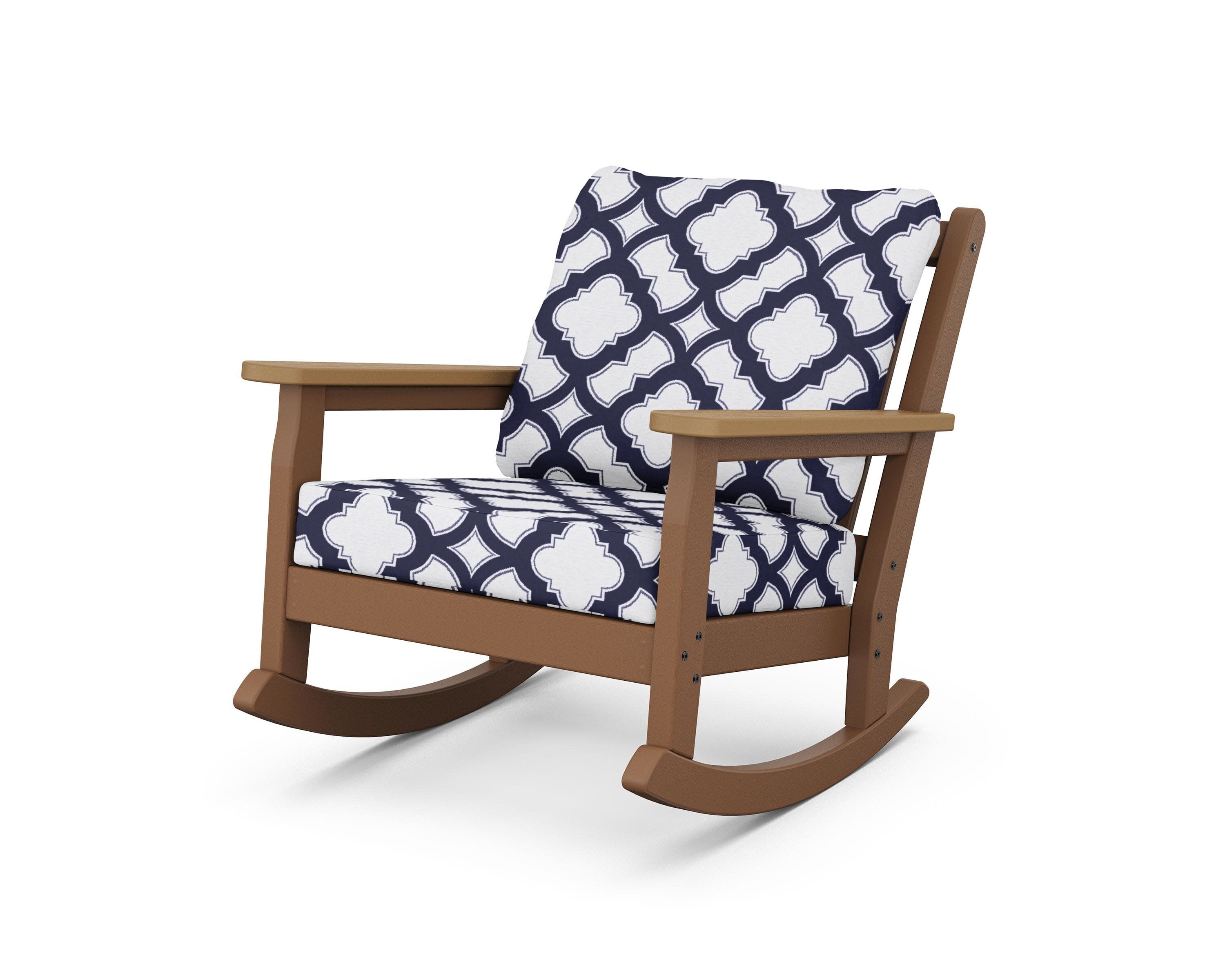 Chippendale Deep Seating Rocking Chair in Teak / Natural / Trellis Navy