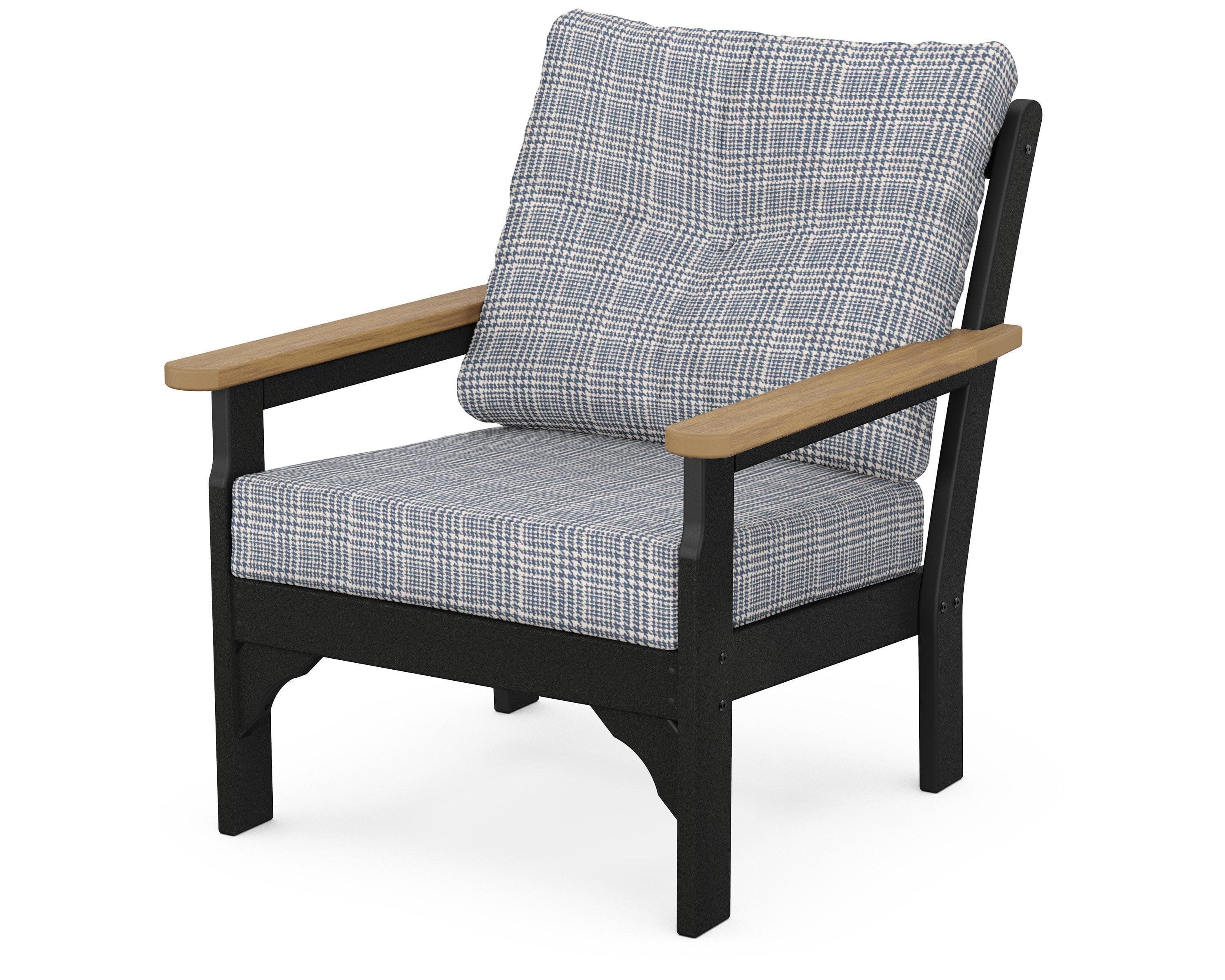 Vineyard Deep Seating Chair in Black / Natural / Houndstooth Sky Blue