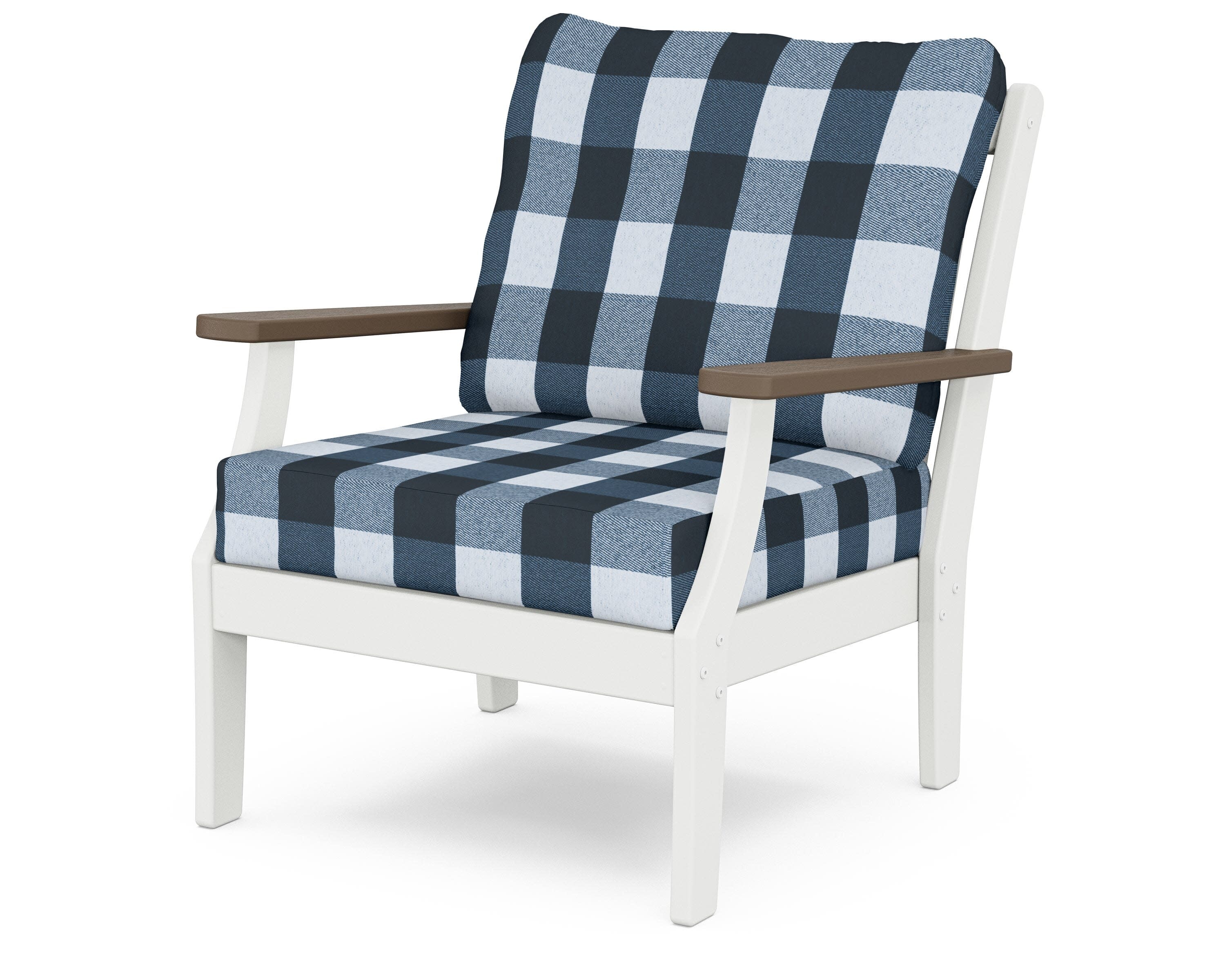 Braxton Deep Seating Chair in White / Kona / Buffalo Plaid Marine Indigo