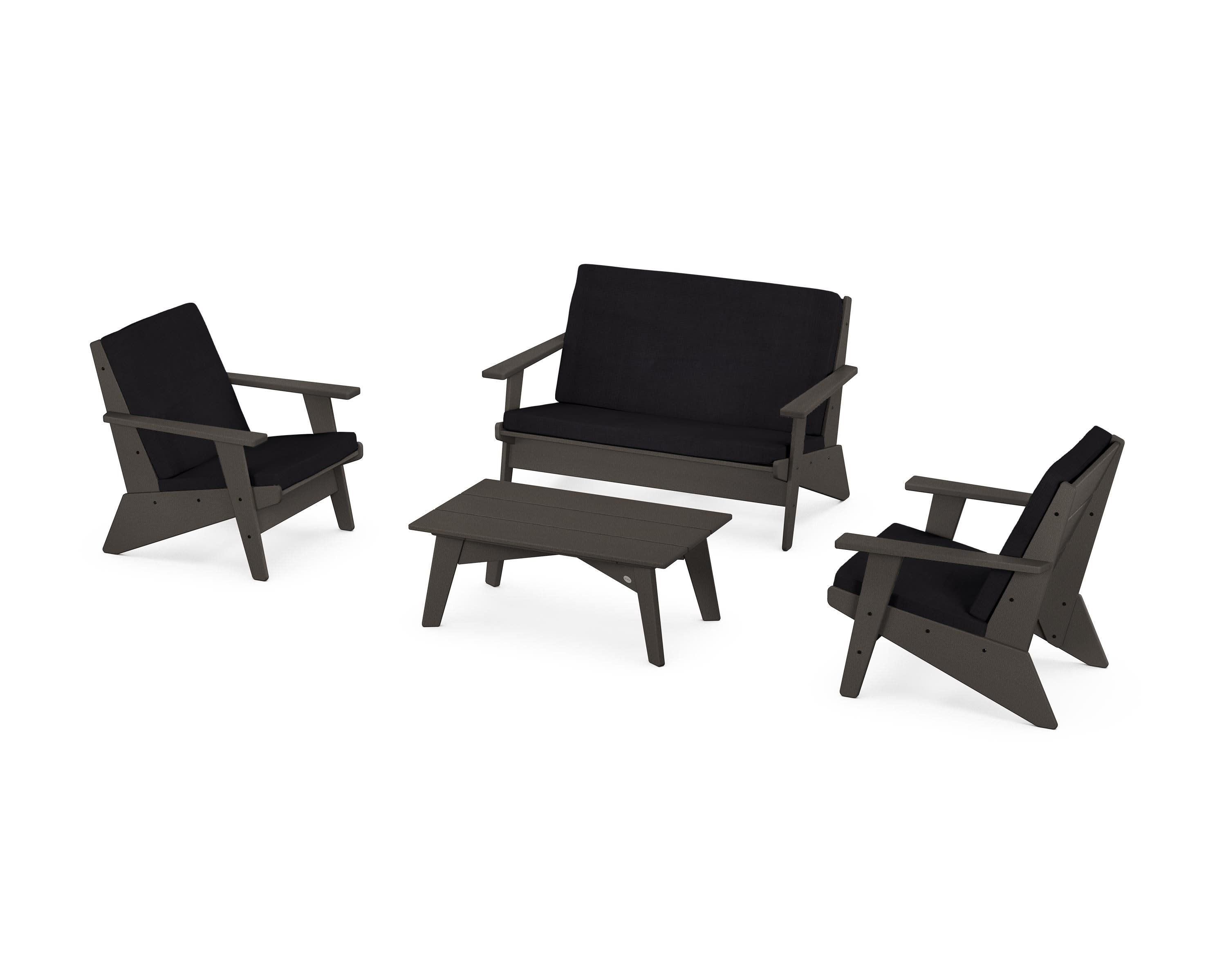 Riviera Modern Lounge 4-Piece Set in Vintage Coffee / Midnight Linen